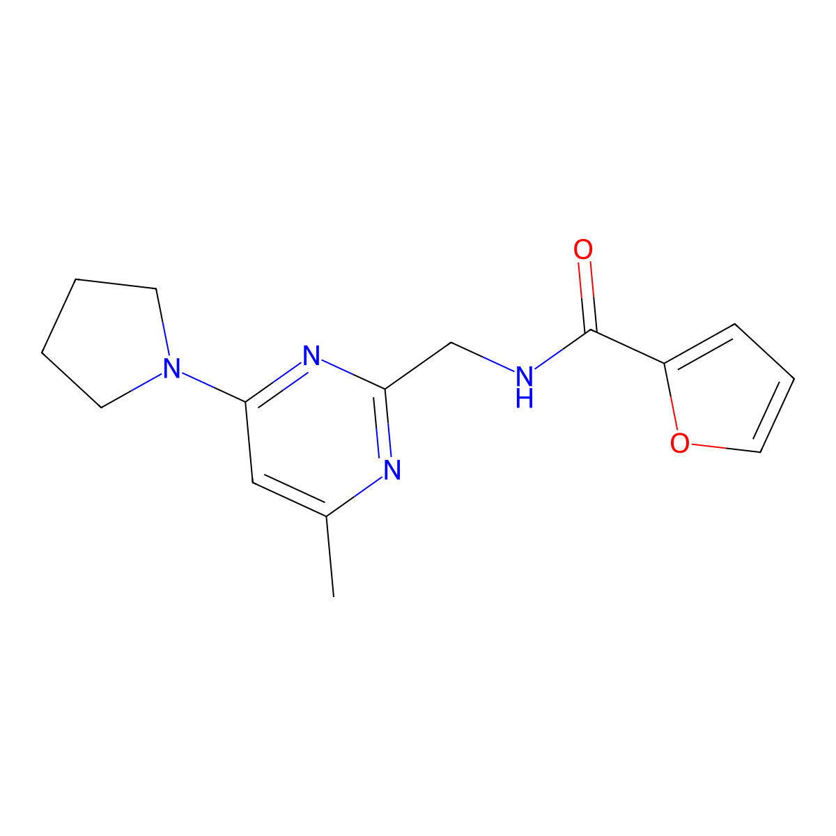 N-{[4-Methyl-6-(pyrrolidin-1-YL)pyrimidin-2-YL]methyl}furan-2-carboxamide molecular structure, CAS 1796992-32-9