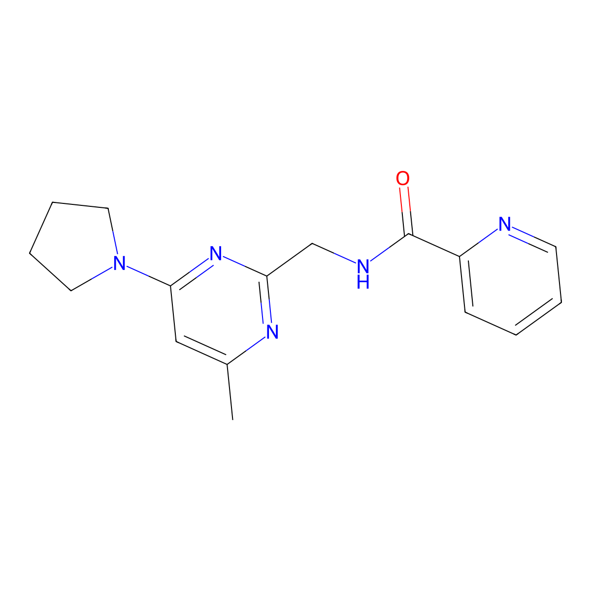 N-((4-methyl-6-(pyrrolidin-1-yl)pyrimidin-2-yl)methyl)picolinamide molecular structure, CAS 1796992-40-9