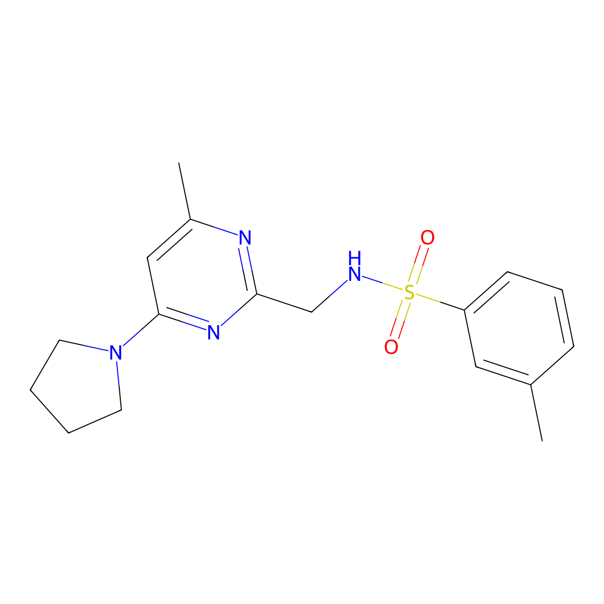 3-methyl-N-((4-methyl-6-(pyrrolidin-1-yl)pyrimidin-2-yl)methyl)benzenesulfonamide molecular structure, CAS 1796992-45-4