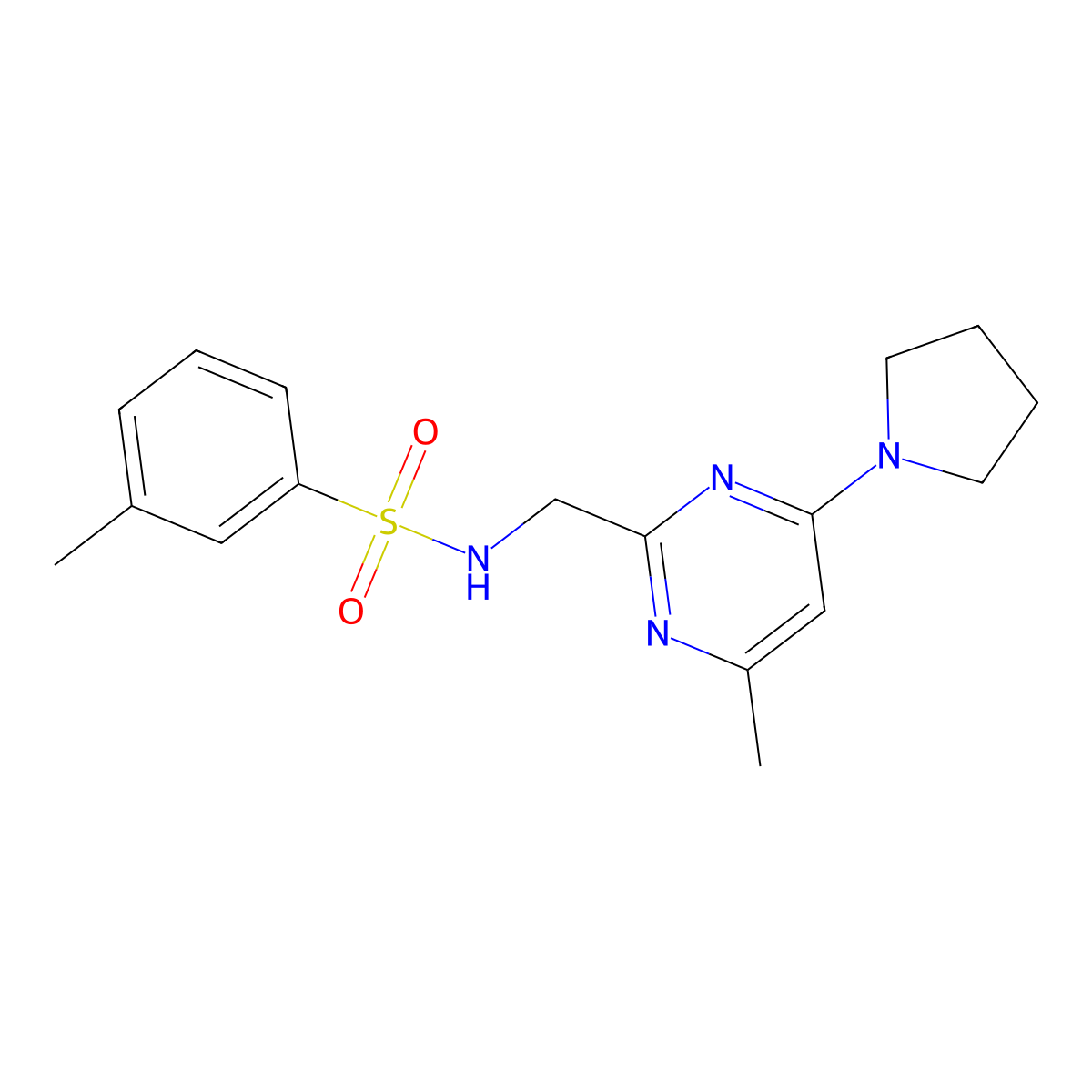 3-methyl-N-((4-methyl-6-(pyrrolidin-1-yl)pyrimidin-2-yl)methyl)benzenesulfonamide molecular structure, CAS 1796992-45-4