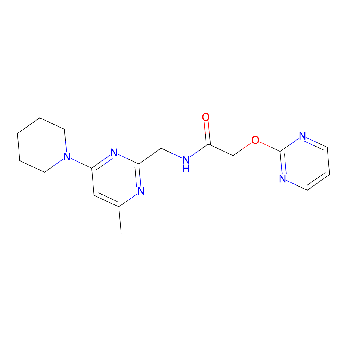 N-((4-methyl-6-(piperidin-1-yl)pyrimidin-2-yl)methyl)-2-(pyrimidin-2-yloxy)acetamide molecular structure, CAS 1796992-65-8