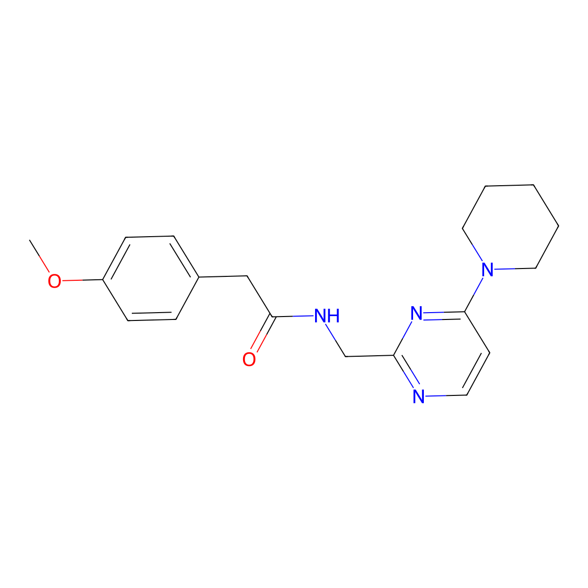 2-(4-methoxyphenyl)-N-{[4-(piperidin-1-yl)pyrimidin-2-yl]methyl}acetamide molecular structure, CAS 1796992-82-9