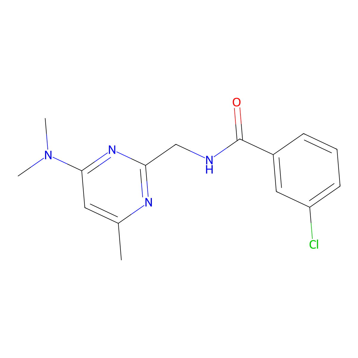 3-chloro-N-{[4-(dimethylamino)-6-methylpyrimidin-2-yl]methyl}benzamide molecular structure, CAS 1796993-51-5
