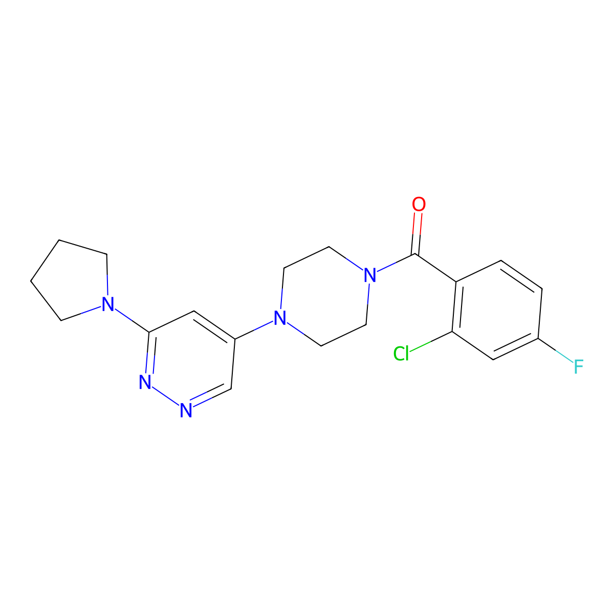 (2-Chloro-4-fluorophenyl)(4-(6-(pyrrolidin-1-yl)pyridazin-4-yl)piperazin-1-yl)methanone molecular structure, CAS 1796994-05-2