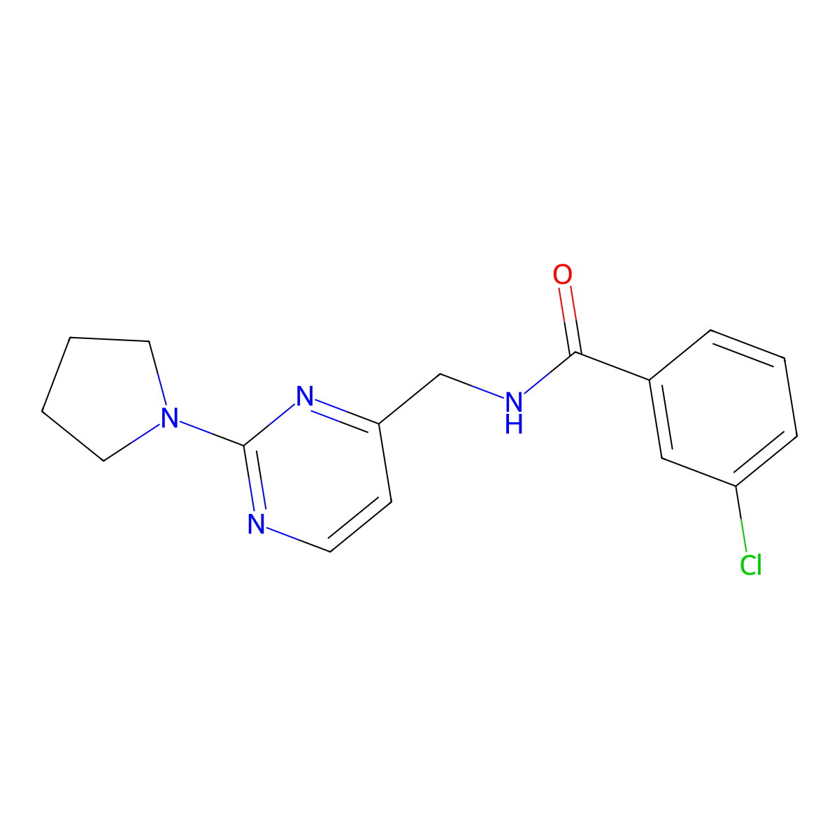 3-chloro-N-{[2-(pyrrolidin-1-yl)pyrimidin-4-yl]methyl}benzamide molecular structure, CAS 1796994-17-6