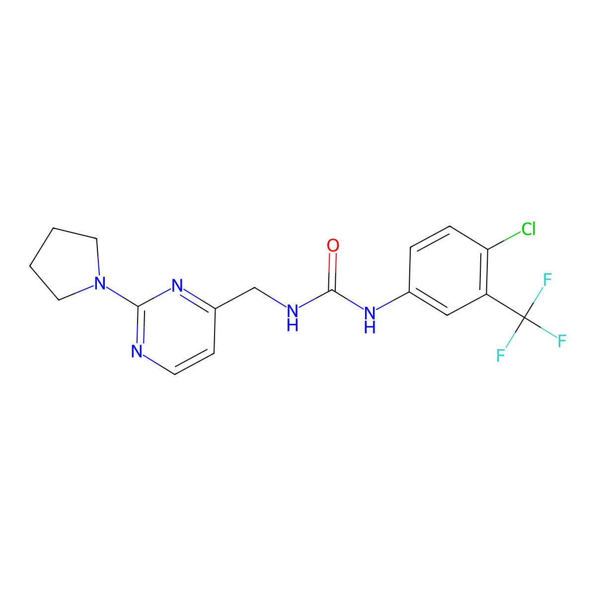 1-(4-Chloro-3-(trifluoromethyl)phenyl)-3-((2-(pyrrolidin-1-yl)pyrimidin-4-yl)methyl)urea molecular structure, CAS 1796994-27-8