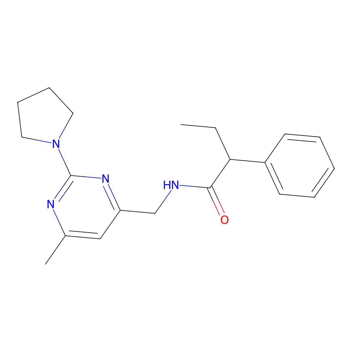 N-((6-methyl-2-(pyrrolidin-1-yl)pyrimidin-4-yl)methyl)-2-phenylbutanamide molecular structure, CAS 1796994-32-5