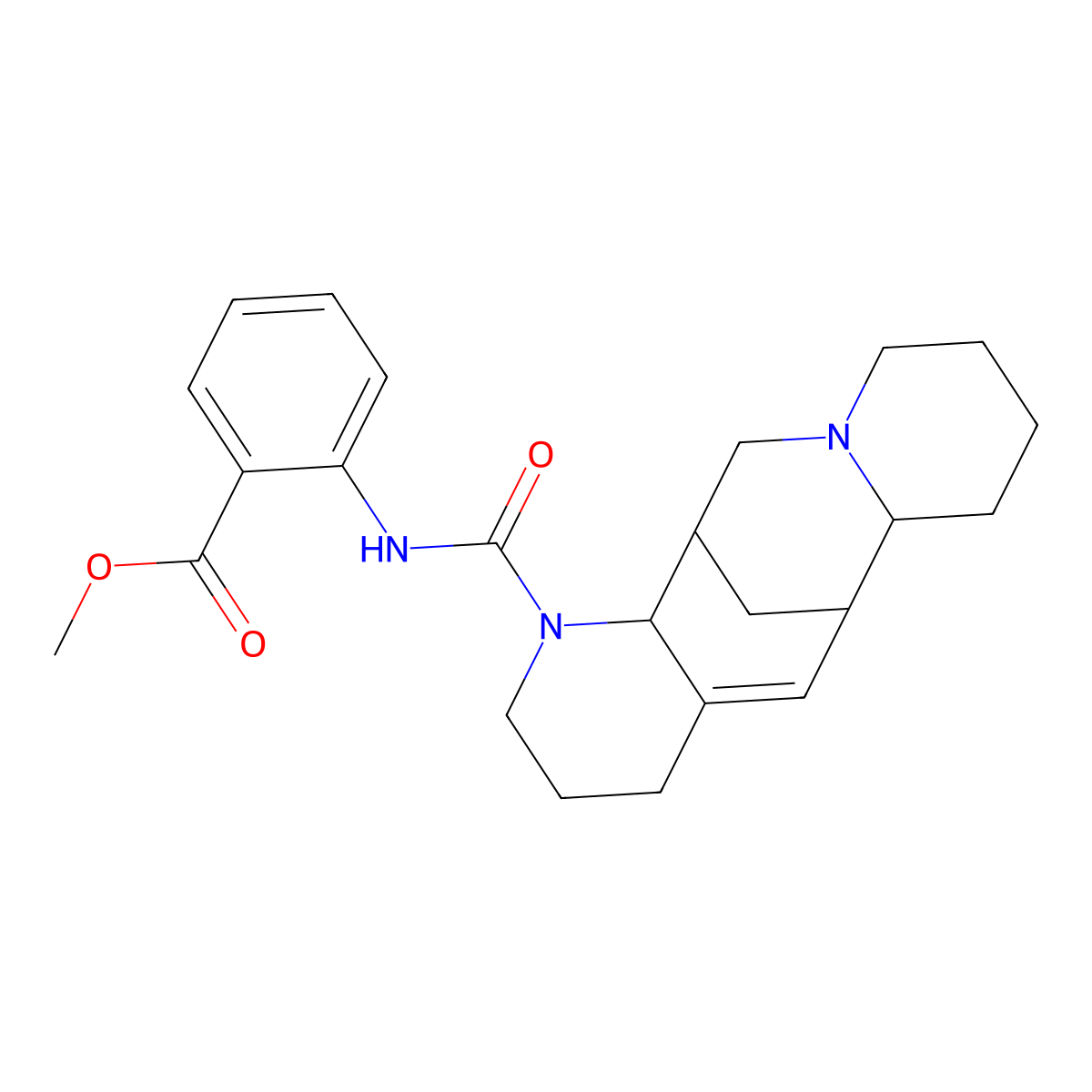 Methyl 2-(3,15-diazatetracyclo[7.7.1.02,7.010,15]heptadec-7-ene-3-carbonylamino)benzoate molecular structure, CAS 1796995-87-3