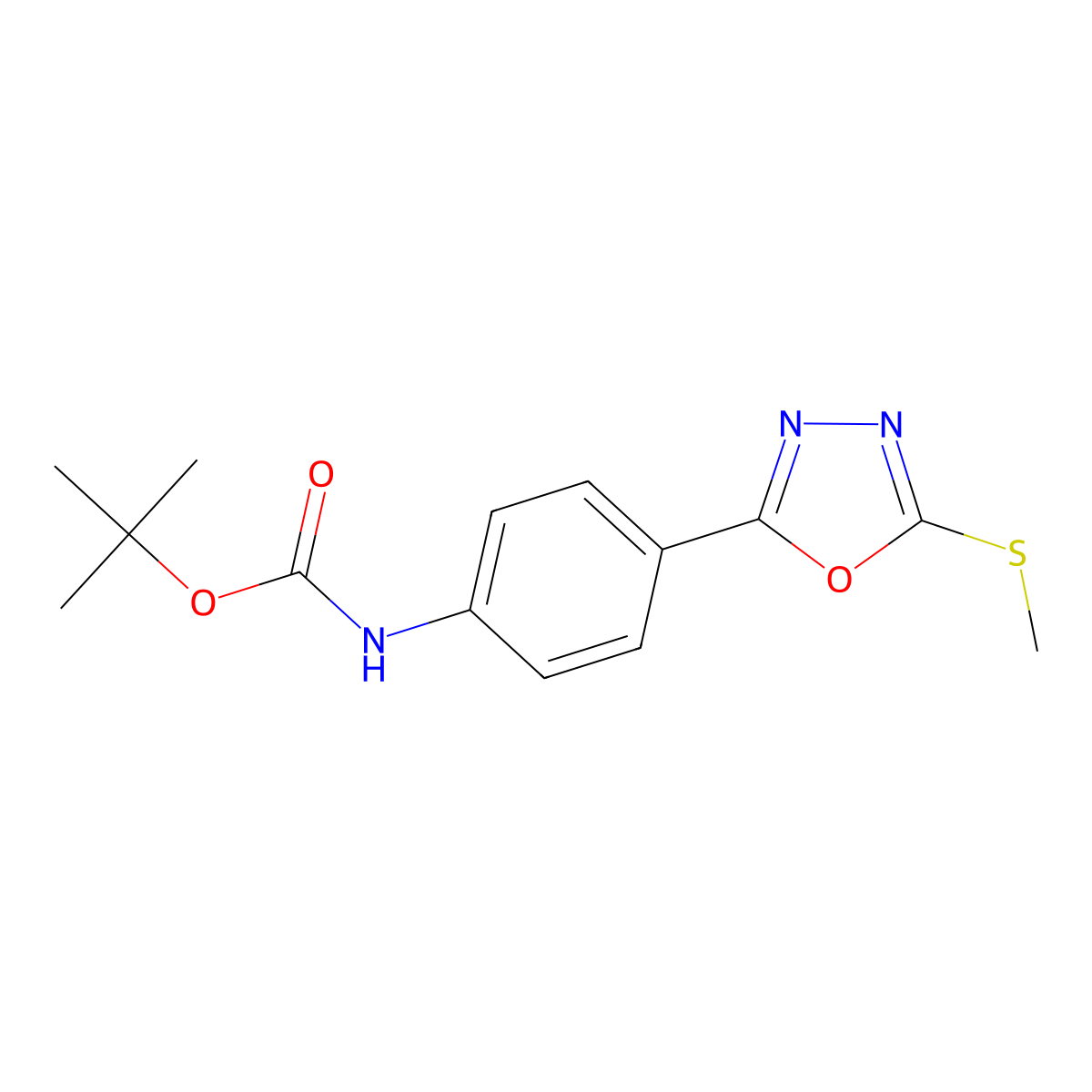 tert-butyl N-{4-[5-(methylsulfanyl)-1,3,4-oxadiazol-2-yl]phenyl}carbamate molecular structure, CAS 1797001-98-9