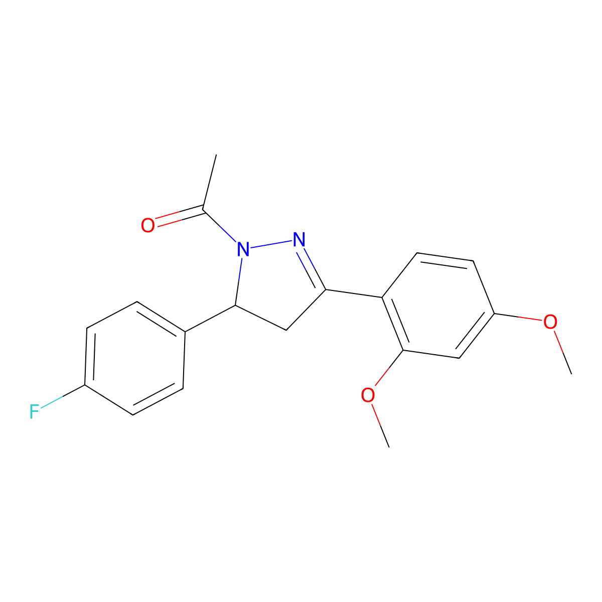 1-(3-(2,4-dimethoxyphenyl)-5-(4-fluorophenyl)-4,5-dihydro-1H-pyrazol-1-yl)ethanone molecular structure, CAS 1797002-55-1