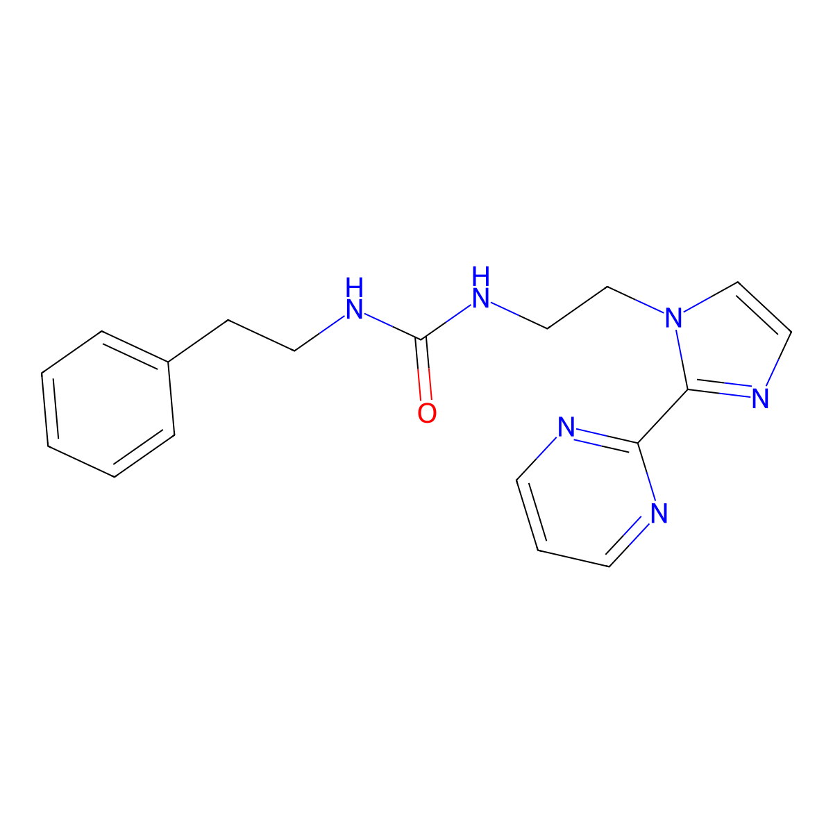 1-phenethyl-3-(2-(2-(pyrimidin-2-yl)-1H-imidazol-1-yl)ethyl)urea molecular structure, CAS 1797015-25-8