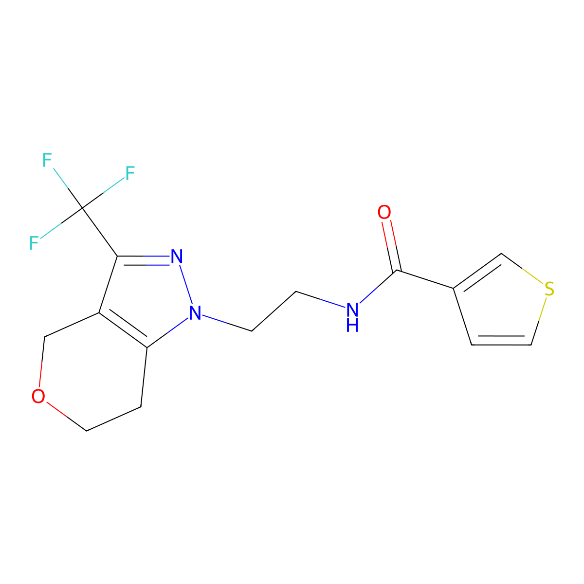 N-(2-(3-(trifluoromethyl)-6,7-dihydropyrano[4,3-c]pyrazol-1(4H)-yl)ethyl)thiophene-3-carboxamide molecular structure, CAS 1797015-56-5