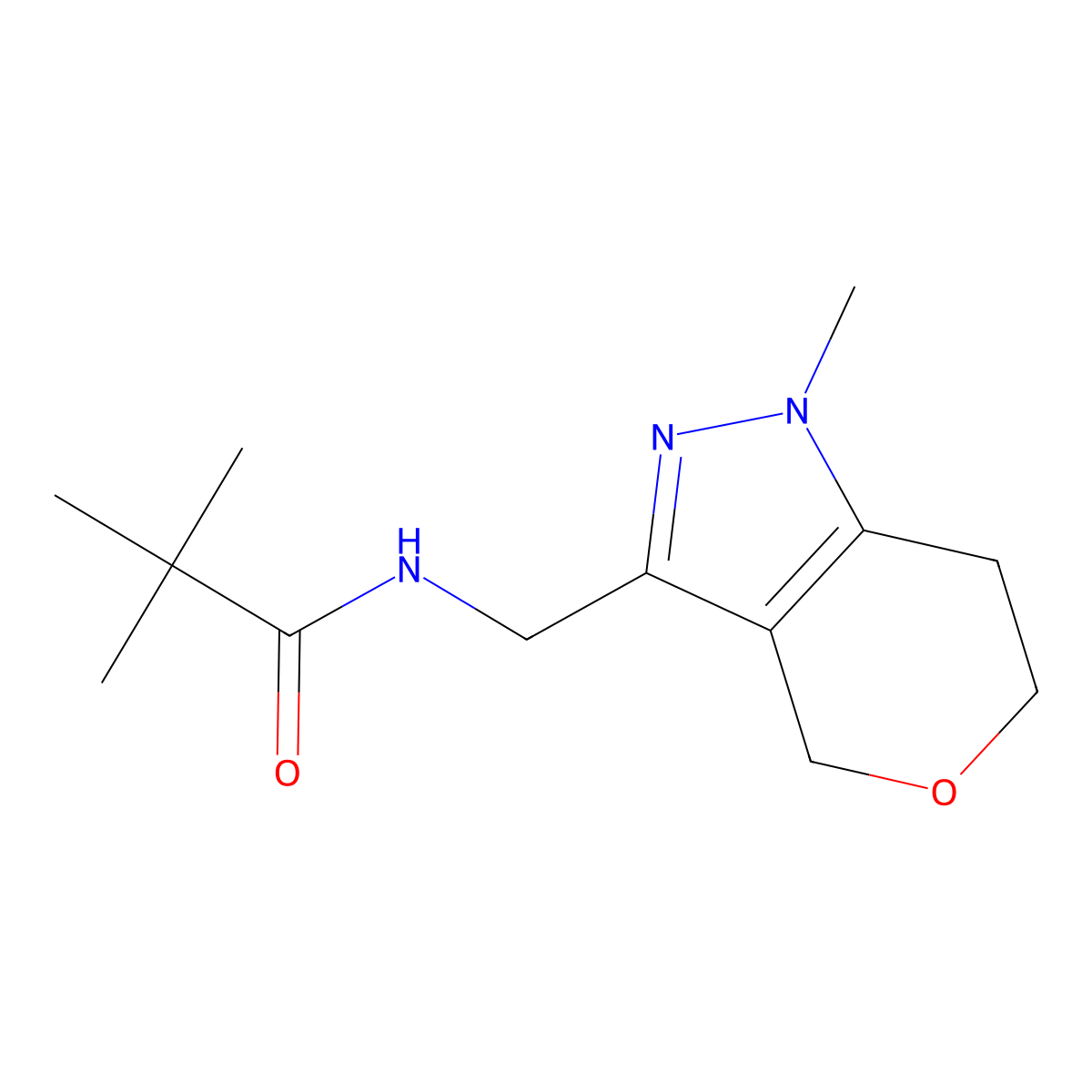 N-((1-methyl-1,4,6,7-tetrahydropyrano[4,3-c]pyrazol-3-yl)methyl)pivalamide molecular structure, CAS 1797015-67-8