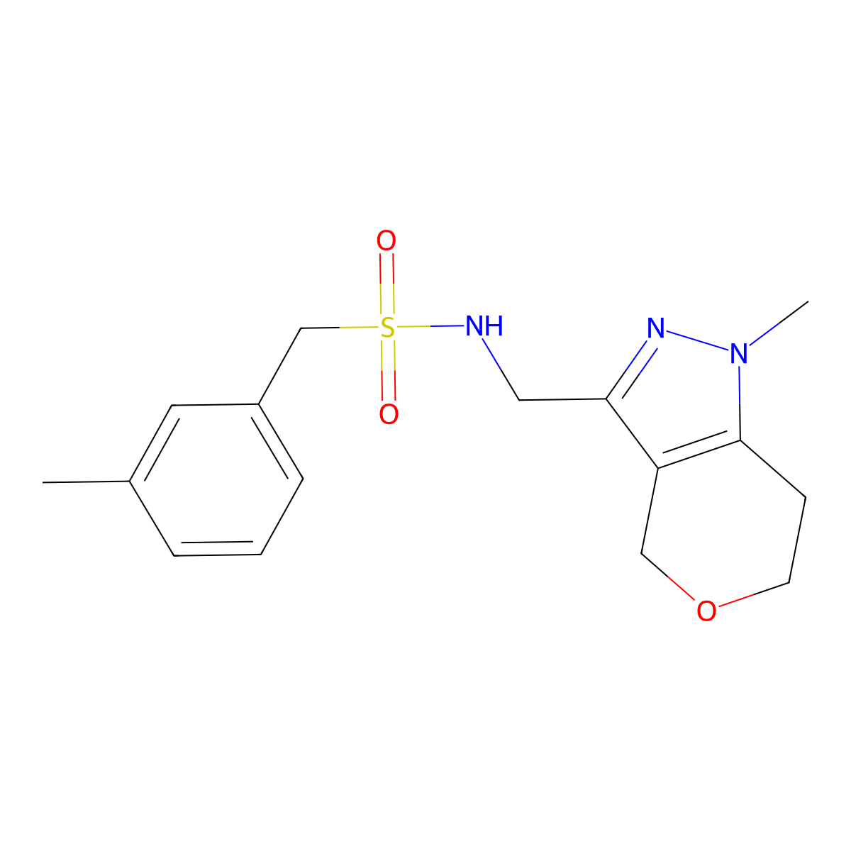 N-((1-methyl-1,4,6,7-tetrahydropyrano[4,3-c]pyrazol-3-yl)methyl)-1-(m-tolyl)methanesulfonamide molecular structure, CAS 1797015-91-8