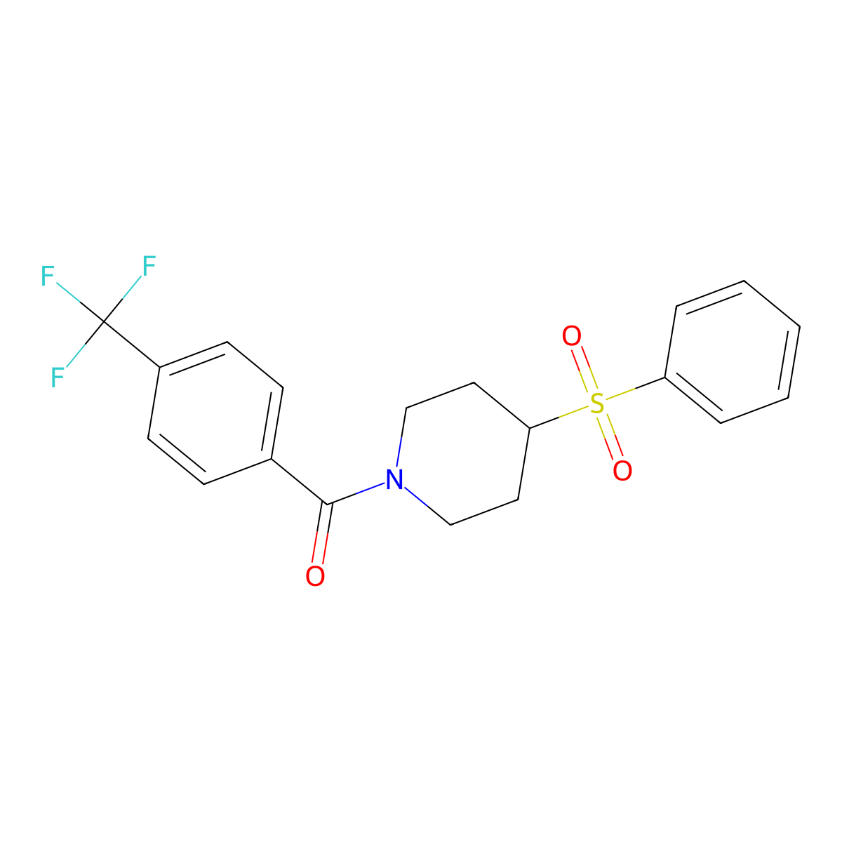 (4-(Phenylsulfonyl)piperidin-1-yl)(4-(trifluoromethyl)phenyl)methanone molecular structure, CAS 1797016-13-7