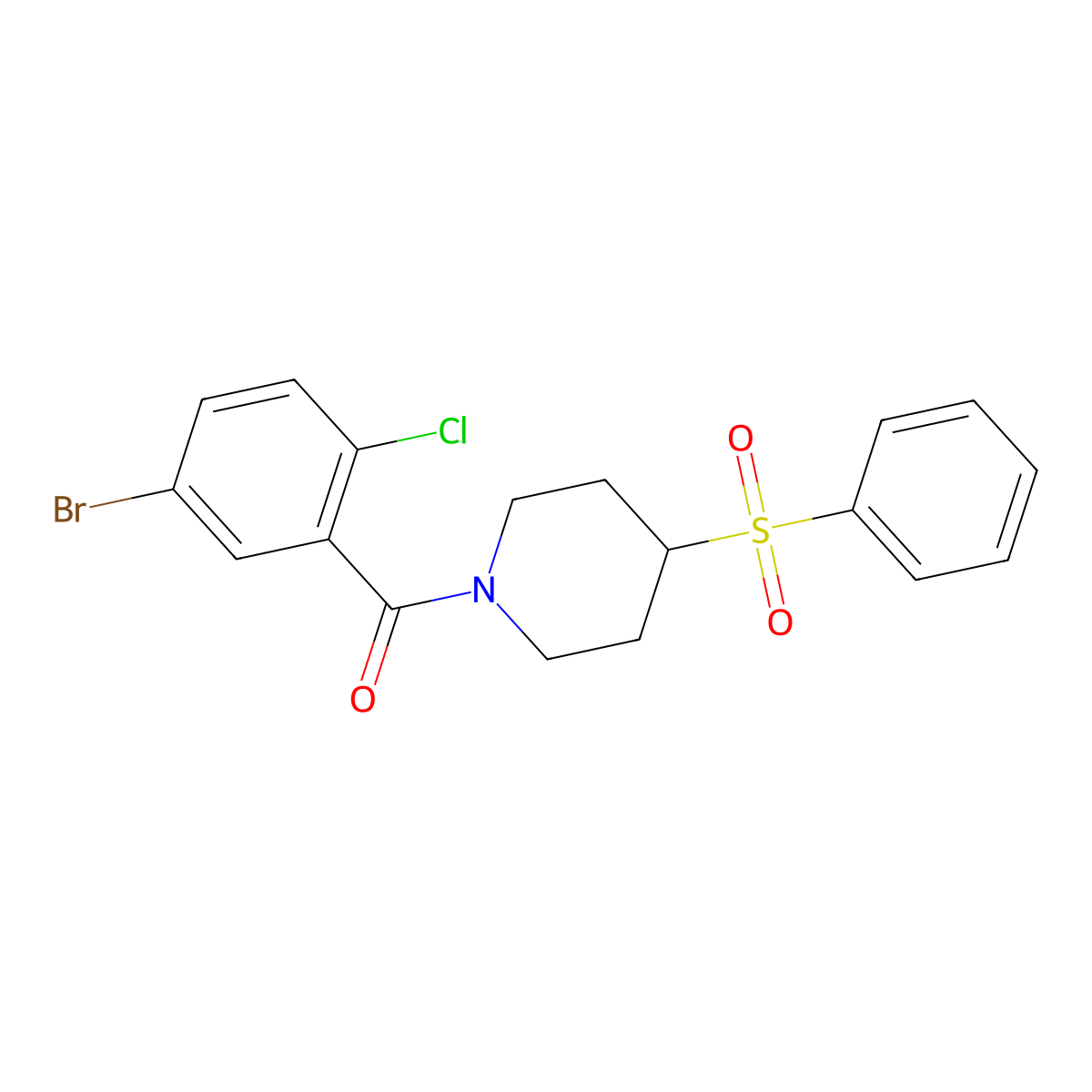(5-Bromo-2-chlorophenyl)(4-(phenylsulfonyl)piperidin-1-yl)methanone molecular structure, CAS 1797016-18-2