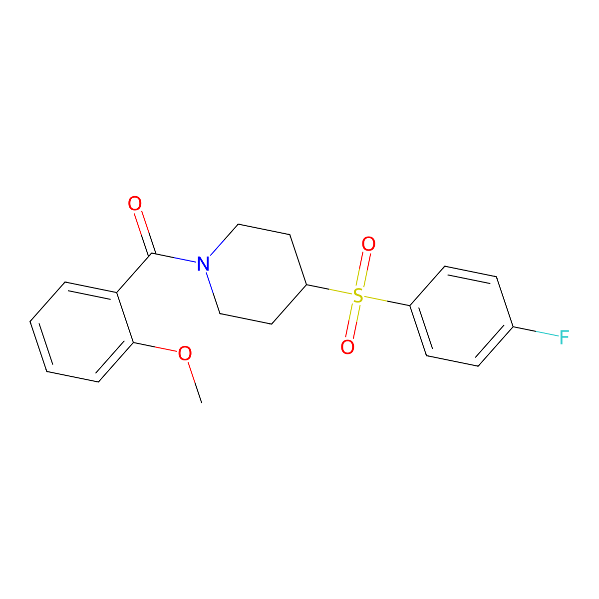 (4-((4-Fluorophenyl)sulfonyl)piperidin-1-yl)(2-methoxyphenyl)methanone molecular structure, CAS 1797016-23-9