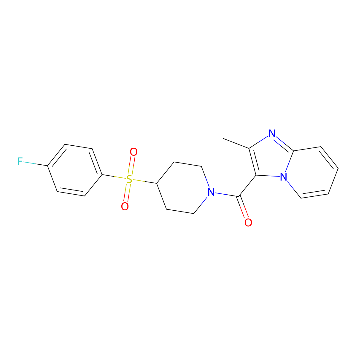 (4-((4-Fluorophenyl)sulfonyl)piperidin-1-yl)(2-methylimidazo[1,2-a]pyridin-3-yl)methanone molecular structure, CAS 1797016-41-1