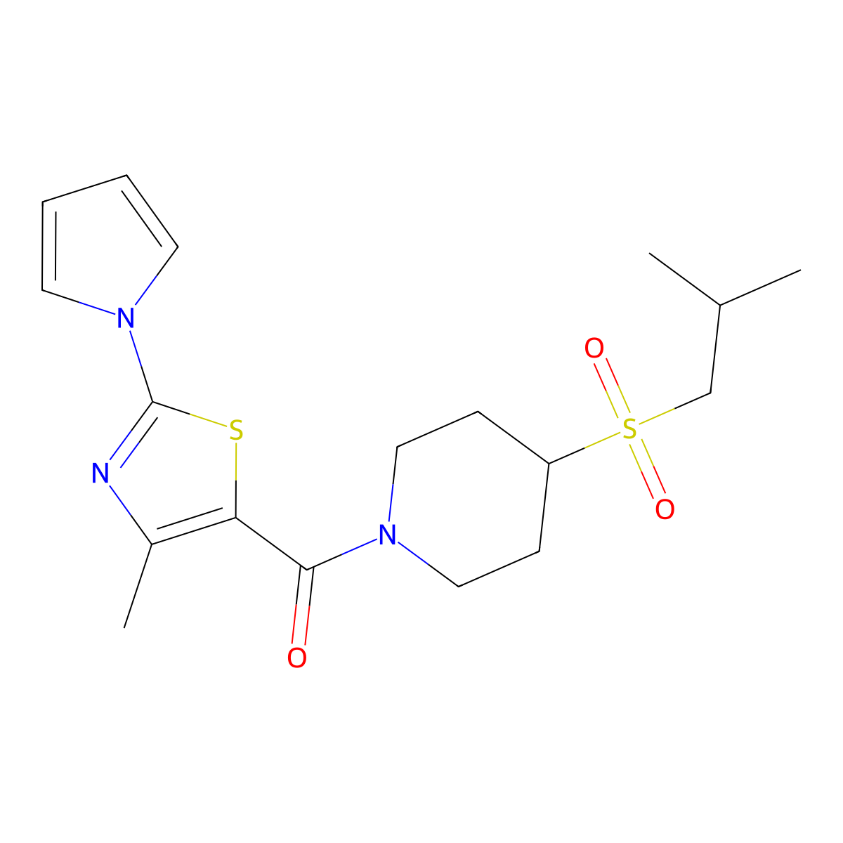 (4-(isobutylsulfonyl)piperidin-1-yl)(4-methyl-2-(1H-pyrrol-1-yl)thiazol-5-yl)methanone molecular structure, CAS 1797016-64-8