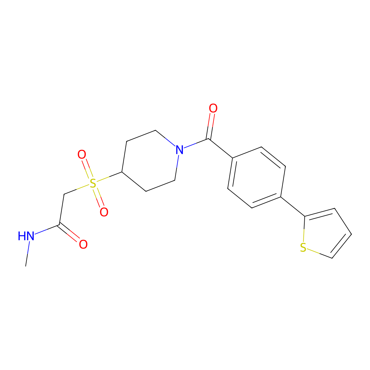 N-methyl-2-((1-(4-(thiophen-2-yl)benzoyl)piperidin-4-yl)sulfonyl)acetamide molecular structure, CAS 1797016-70-6