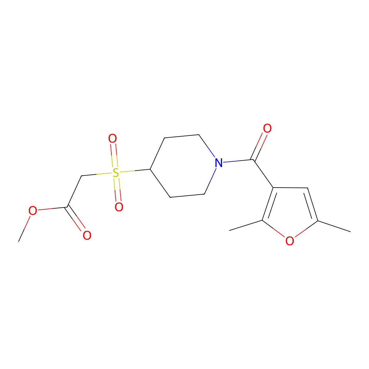 Methyl 2-((1-(2,5-dimethylfuran-3-carbonyl)piperidin-4-yl)sulfonyl)acetate molecular structure, CAS 1797017-03-8