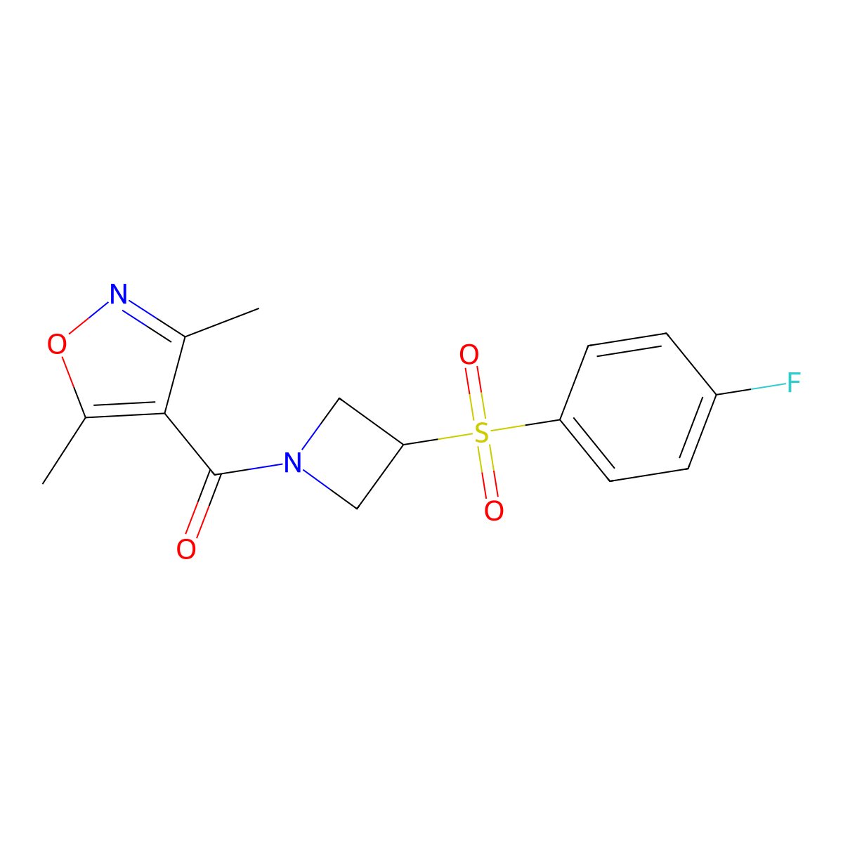 (3,5-Dimethylisoxazol-4-yl)(3-((4-fluorophenyl)sulfonyl)azetidin-1-yl)methanone molecular structure, CAS 1797017-22-1