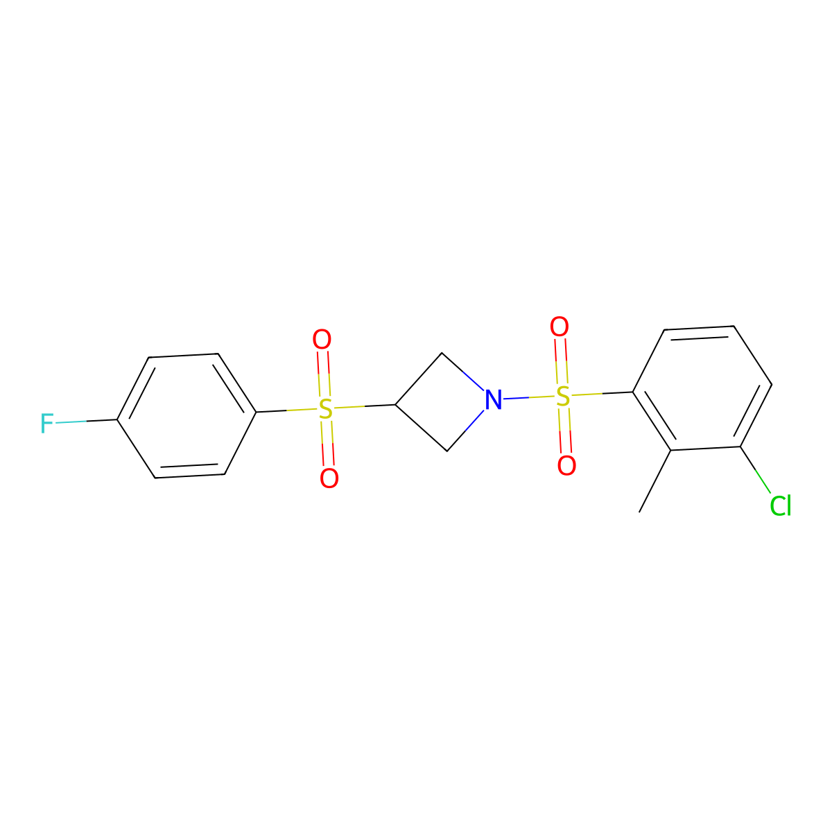 1-((3-Chloro-2-methylphenyl)sulfonyl)-3-((4-fluorophenyl)sulfonyl)azetidine molecular structure, CAS 1797017-31-2