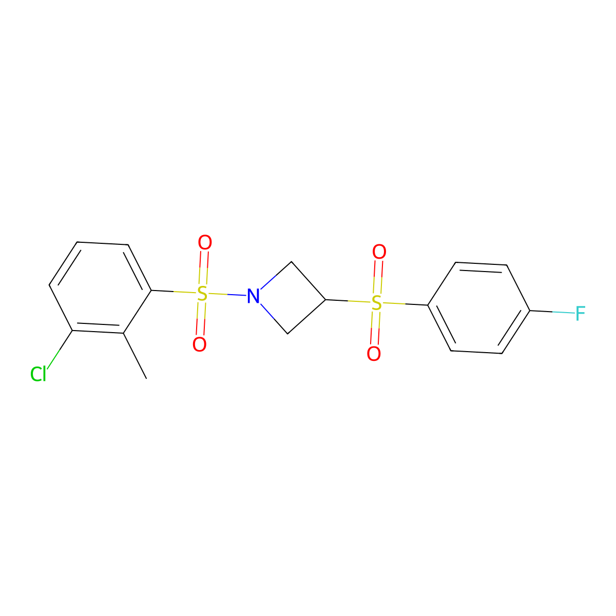 1-((3-Chloro-2-methylphenyl)sulfonyl)-3-((4-fluorophenyl)sulfonyl)azetidine molecular structure, CAS 1797017-31-2