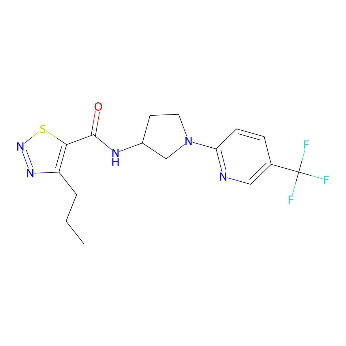 4-propyl-N-(1-(5-(trifluoromethyl)pyridin-2-yl)pyrrolidin-3-yl)-1,2,3-thiadiazole-5-carboxamide molecular structure, CAS 1797017-39-0