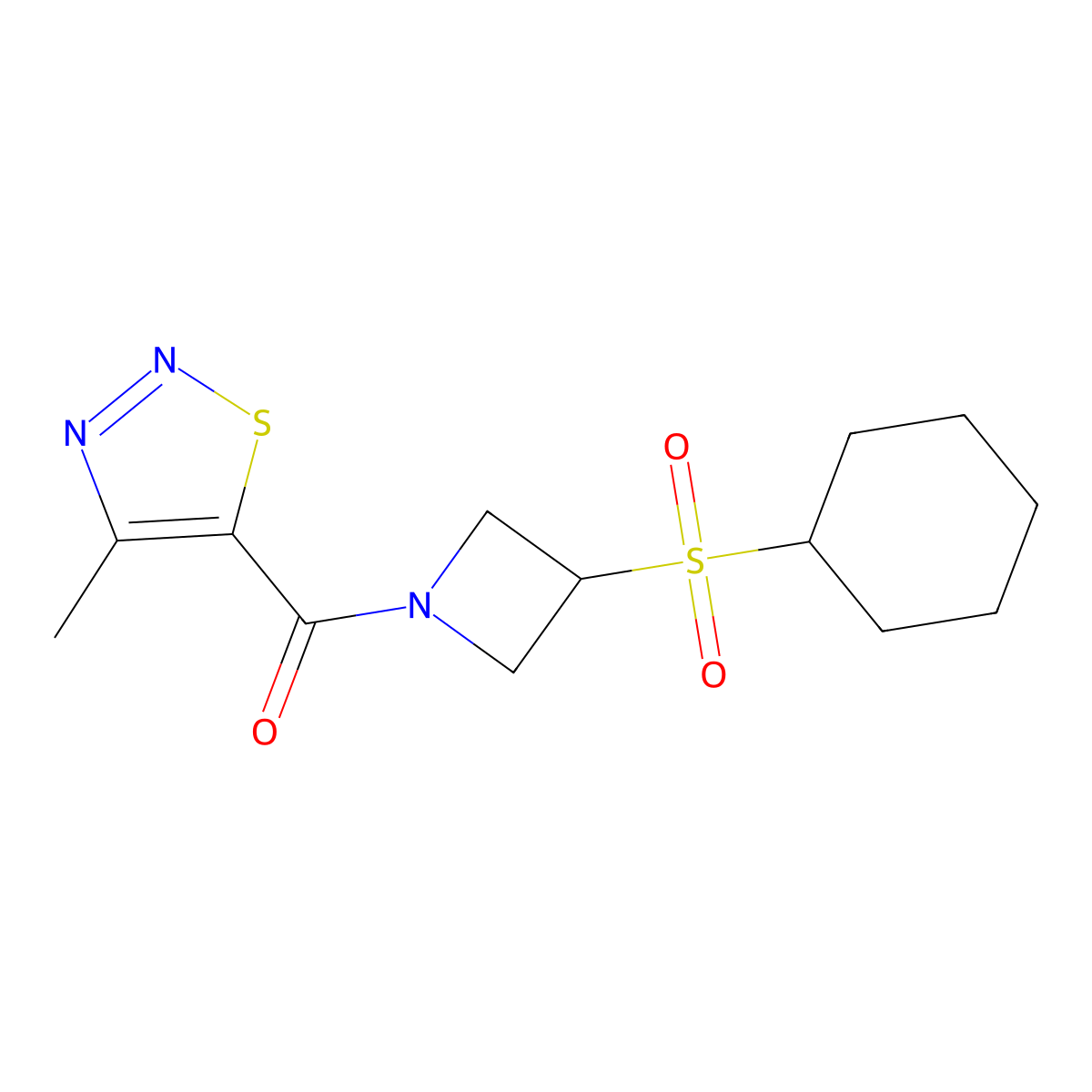 (3-(Cyclohexylsulfonyl)azetidin-1-yl)(4-methyl-1,2,3-thiadiazol-5-yl)methanone molecular structure, CAS 1797017-41-4