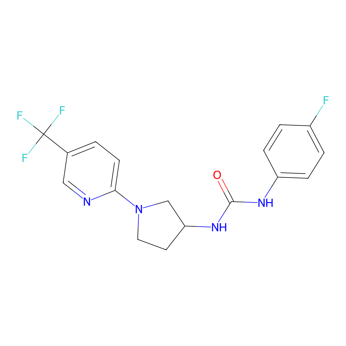 1-(4-Fluorophenyl)-3-(1-(5-(trifluoromethyl)pyridin-2-yl)pyrrolidin-3-yl)urea molecular structure, CAS 1797017-46-9