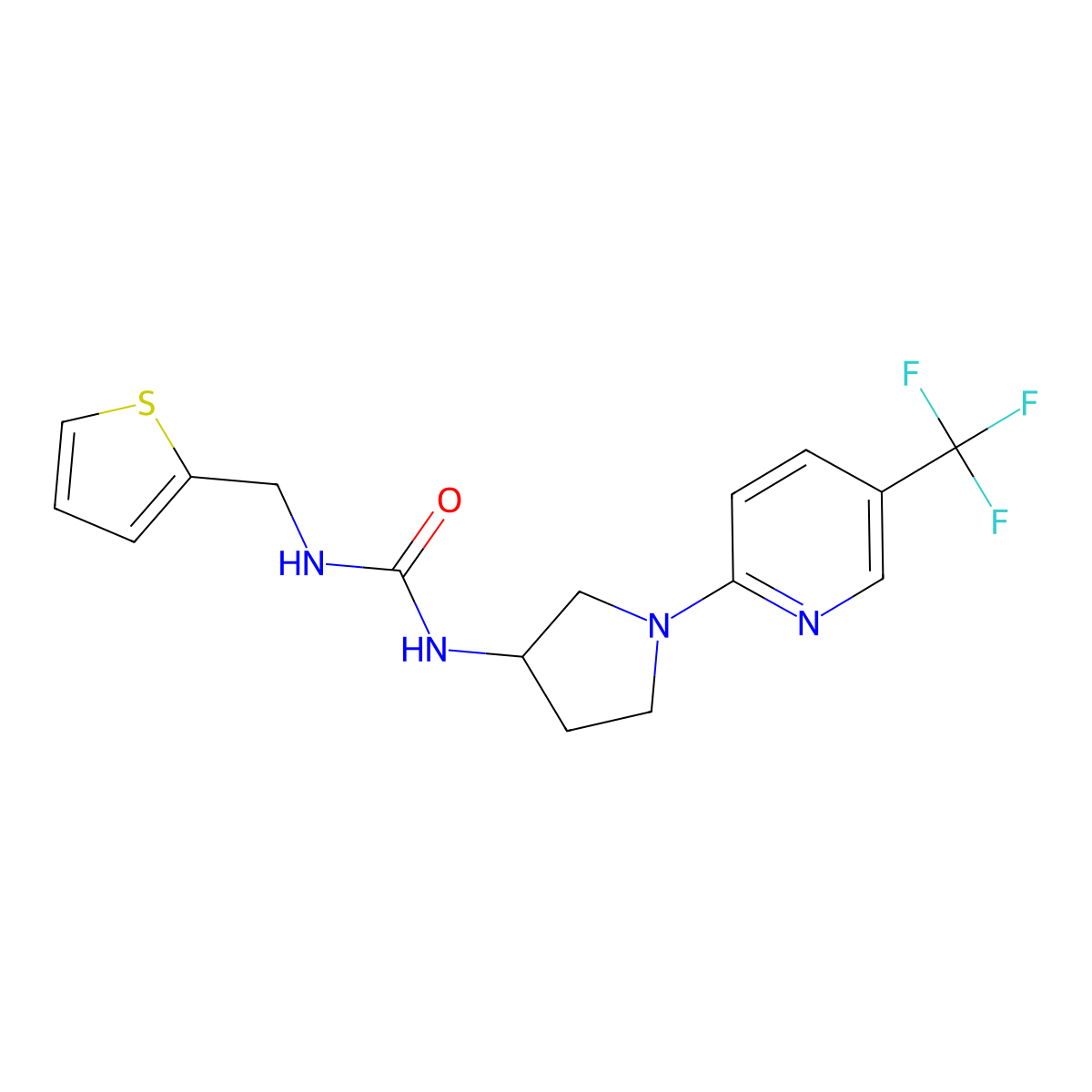 1-(Thiophen-2-ylmethyl)-3-(1-(5-(trifluoromethyl)pyridin-2-yl)pyrrolidin-3-yl)urea molecular structure, CAS 1797017-48-1