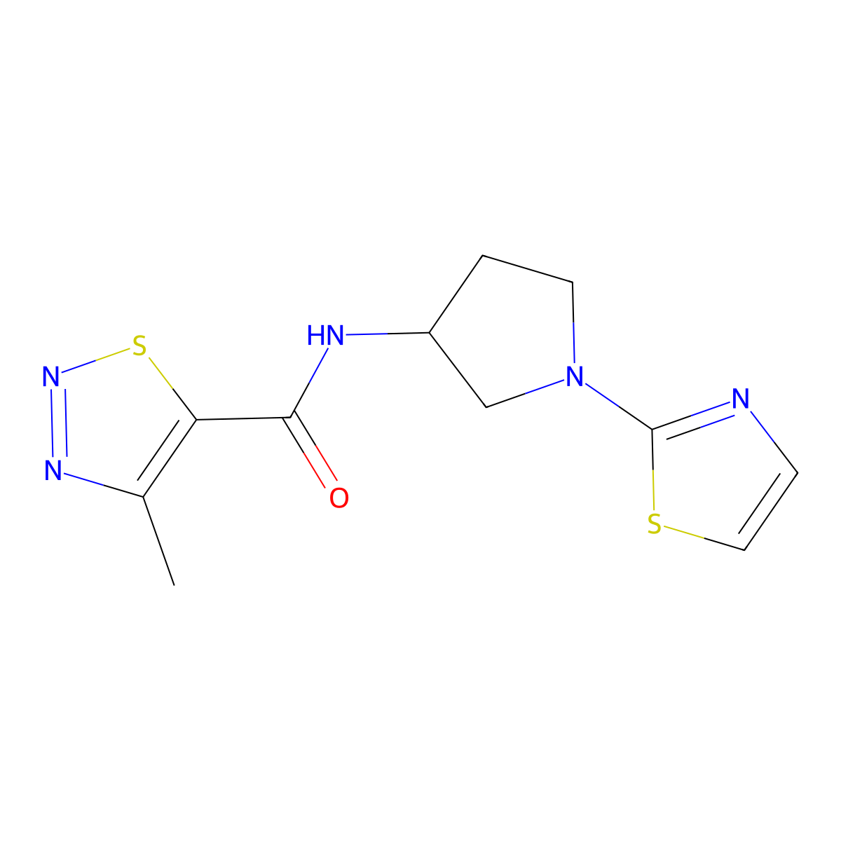 4-methyl-N-(1-(thiazol-2-yl)pyrrolidin-3-yl)-1,2,3-thiadiazole-5-carboxamide molecular structure, CAS 1797017-86-7