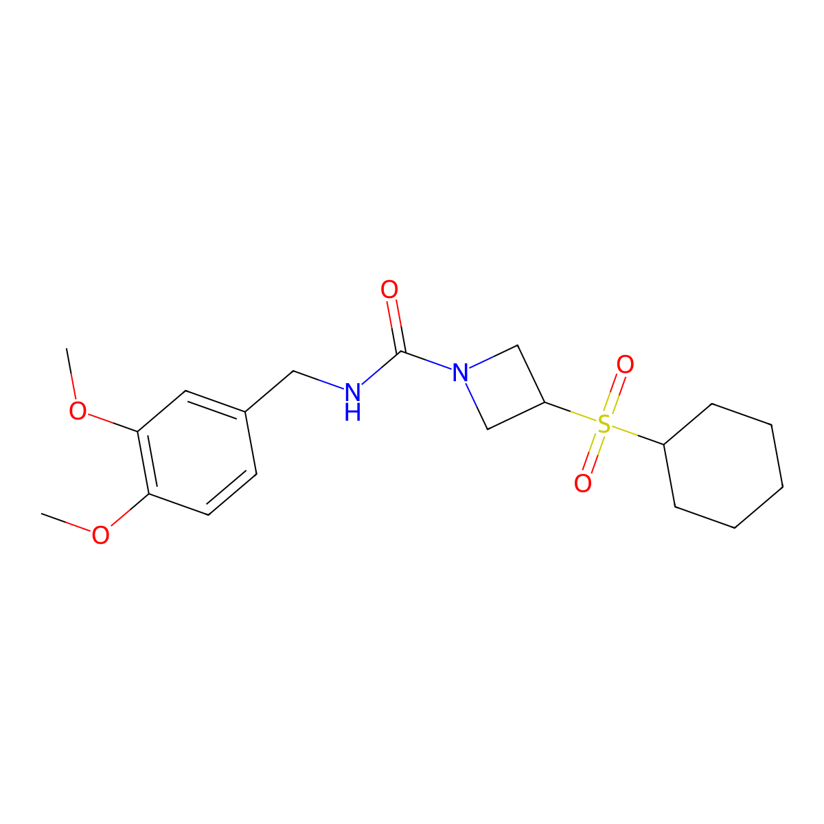 3-(cyclohexylsulfonyl)-N-(3,4-dimethoxybenzyl)azetidine-1-carboxamide molecular structure, CAS 1797017-88-9