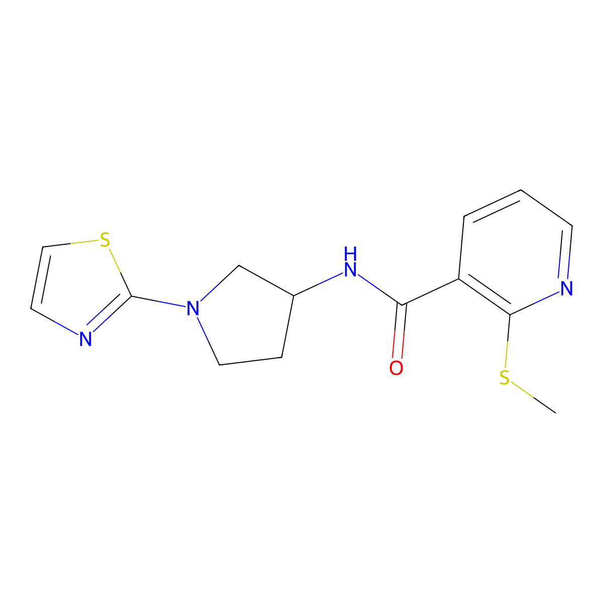 2-(methylthio)-N-(1-(thiazol-2-yl)pyrrolidin-3-yl)nicotinamide molecular structure, CAS 1797017-99-2
