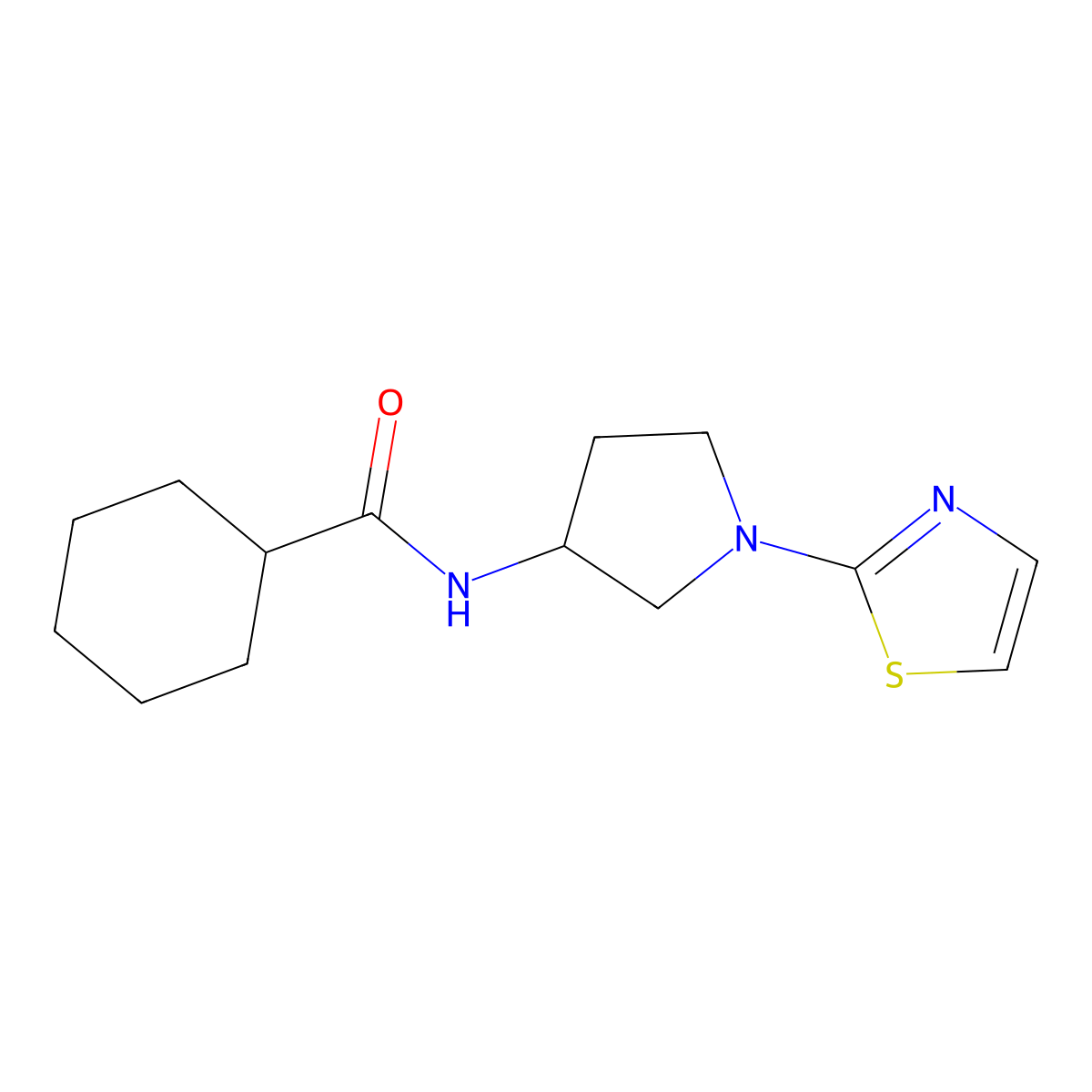 N-(1-(thiazol-2-yl)pyrrolidin-3-yl)cyclohexanecarboxamide molecular structure, CAS 1797019-30-7