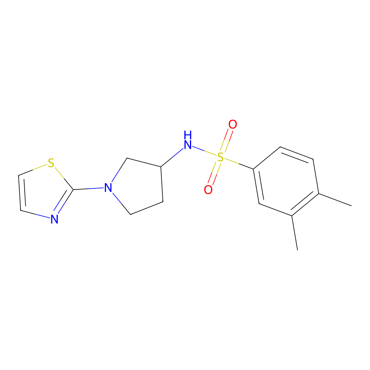 3,4-dimethyl-N-(1-(thiazol-2-yl)pyrrolidin-3-yl)benzenesulfonamide molecular structure, CAS 1797019-33-0