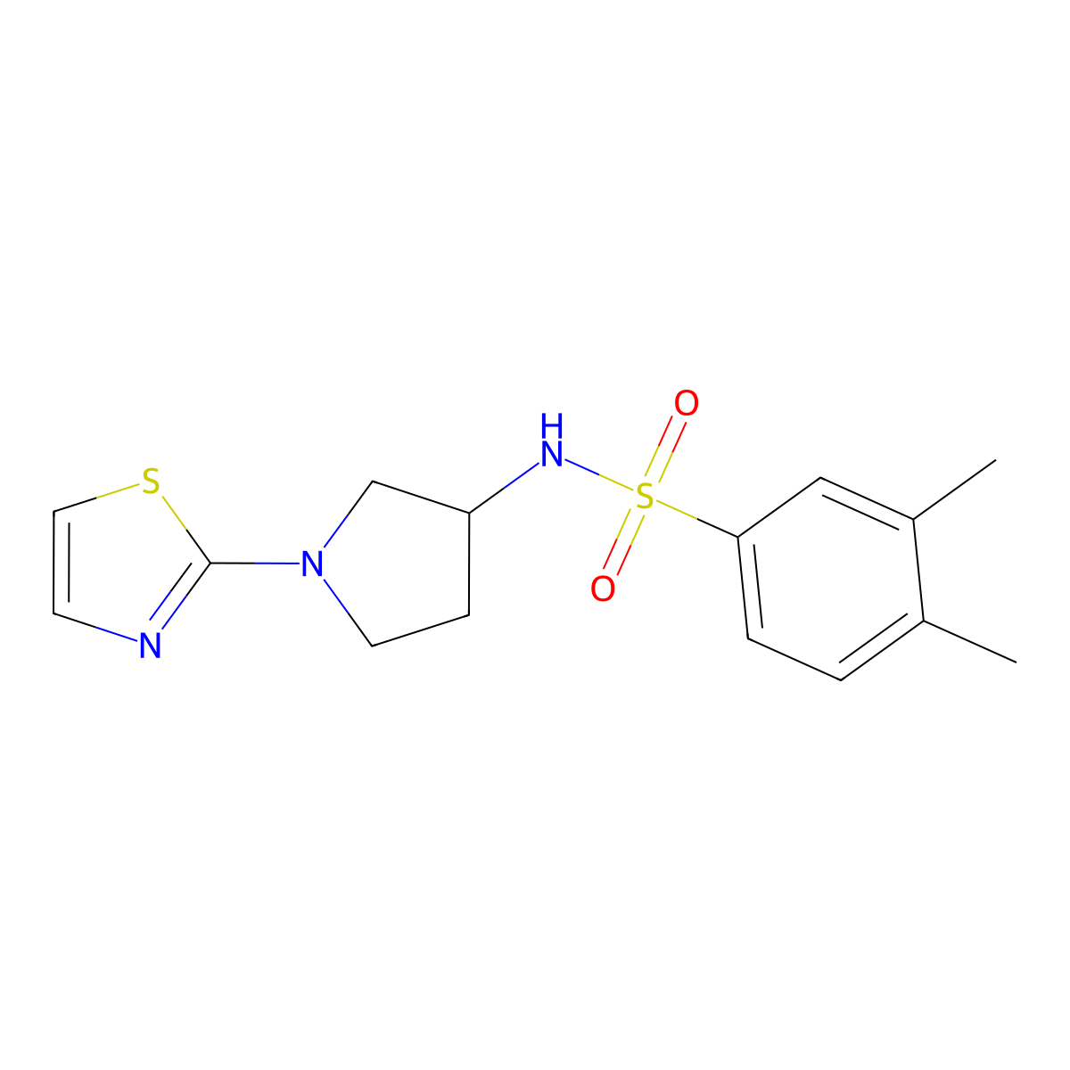 3,4-dimethyl-N-(1-(thiazol-2-yl)pyrrolidin-3-yl)benzenesulfonamide molecular structure, CAS 1797019-33-0