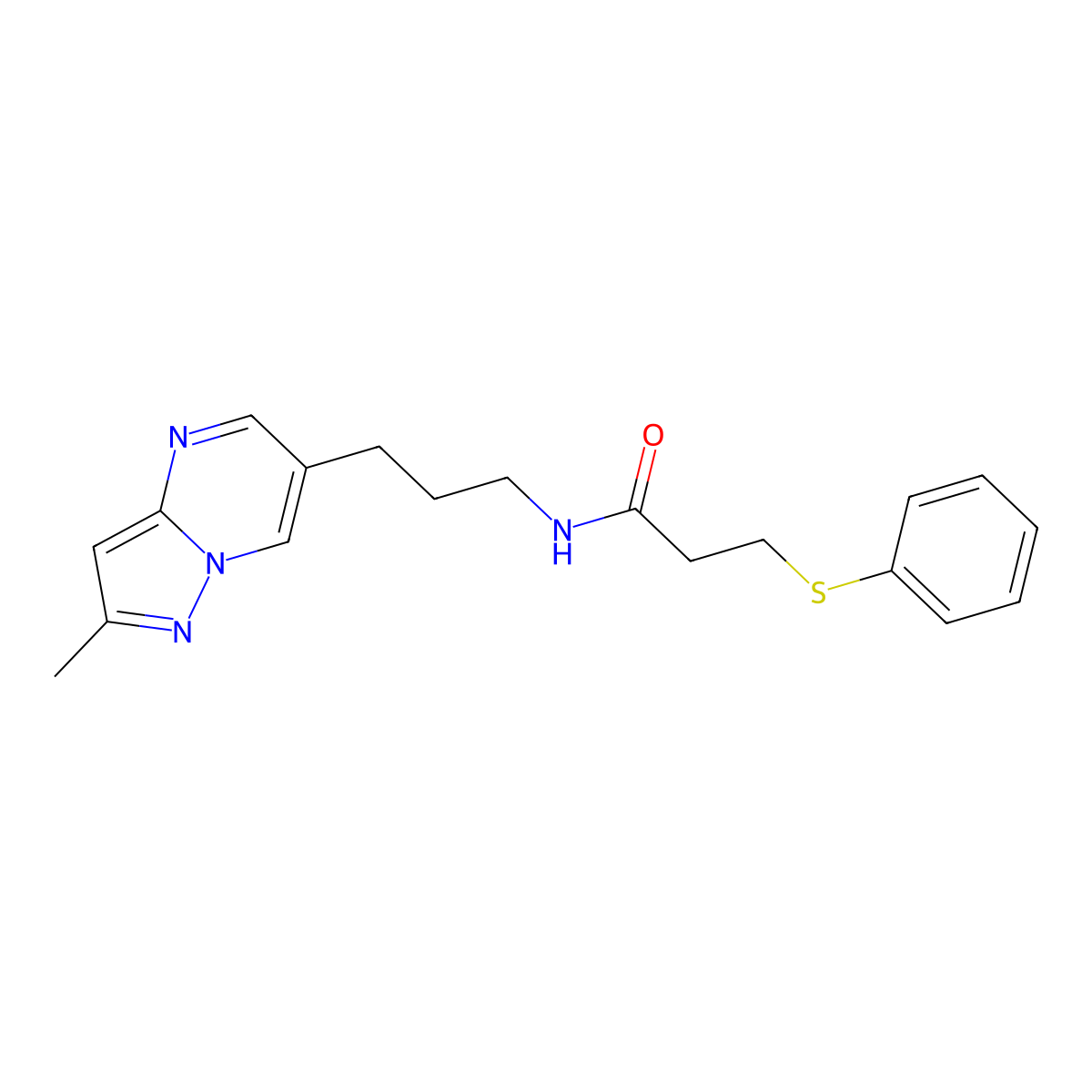 N-(3-(2-methylpyrazolo[1,5-a]pyrimidin-6-yl)propyl)-3-(phenylthio)propanamide molecular structure, CAS 1797019-53-4