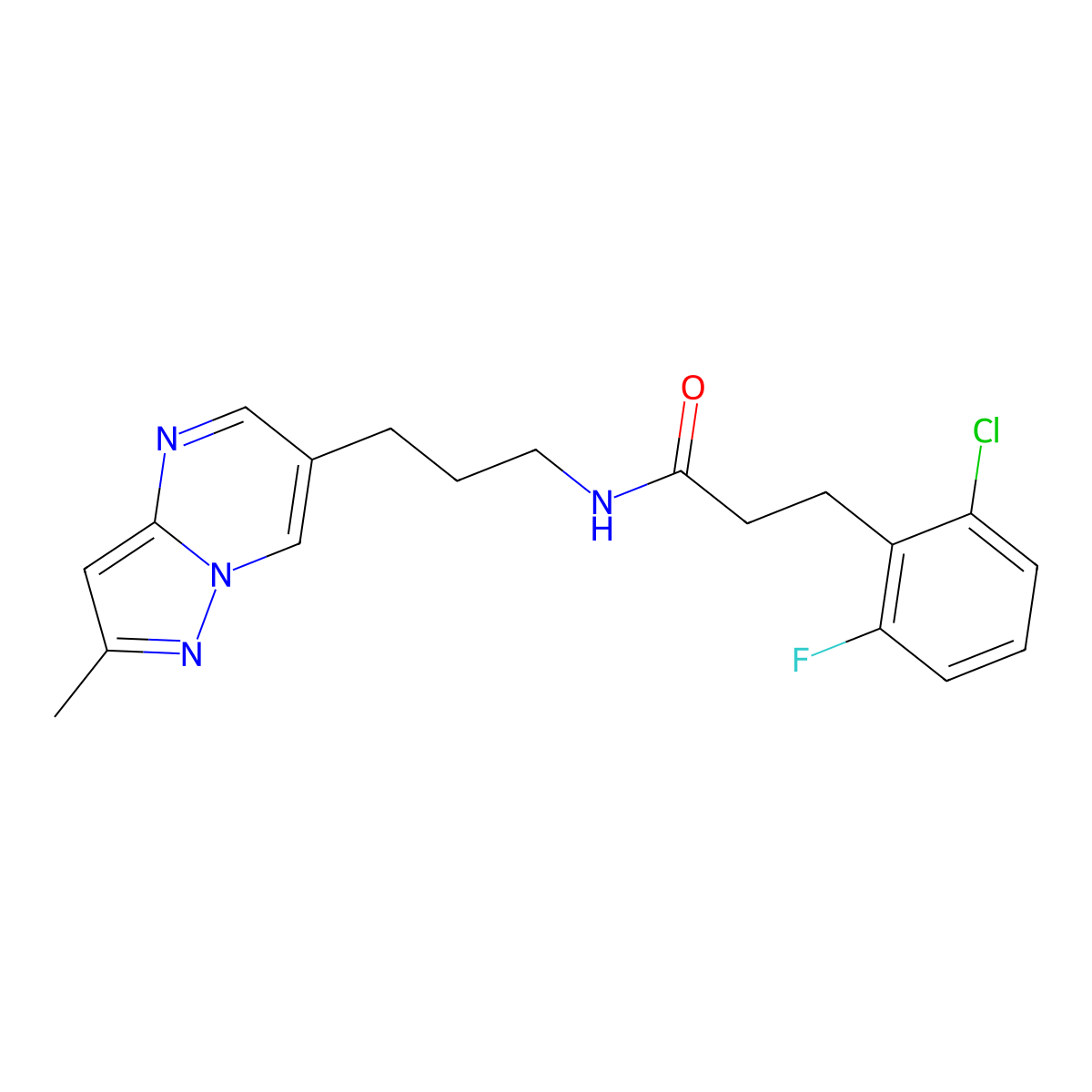 3-(2-chloro-6-fluorophenyl)-N-(3-{2-methylpyrazolo[1,5-a]pyrimidin-6-yl}propyl)propanamide molecular structure, CAS 1797019-66-9