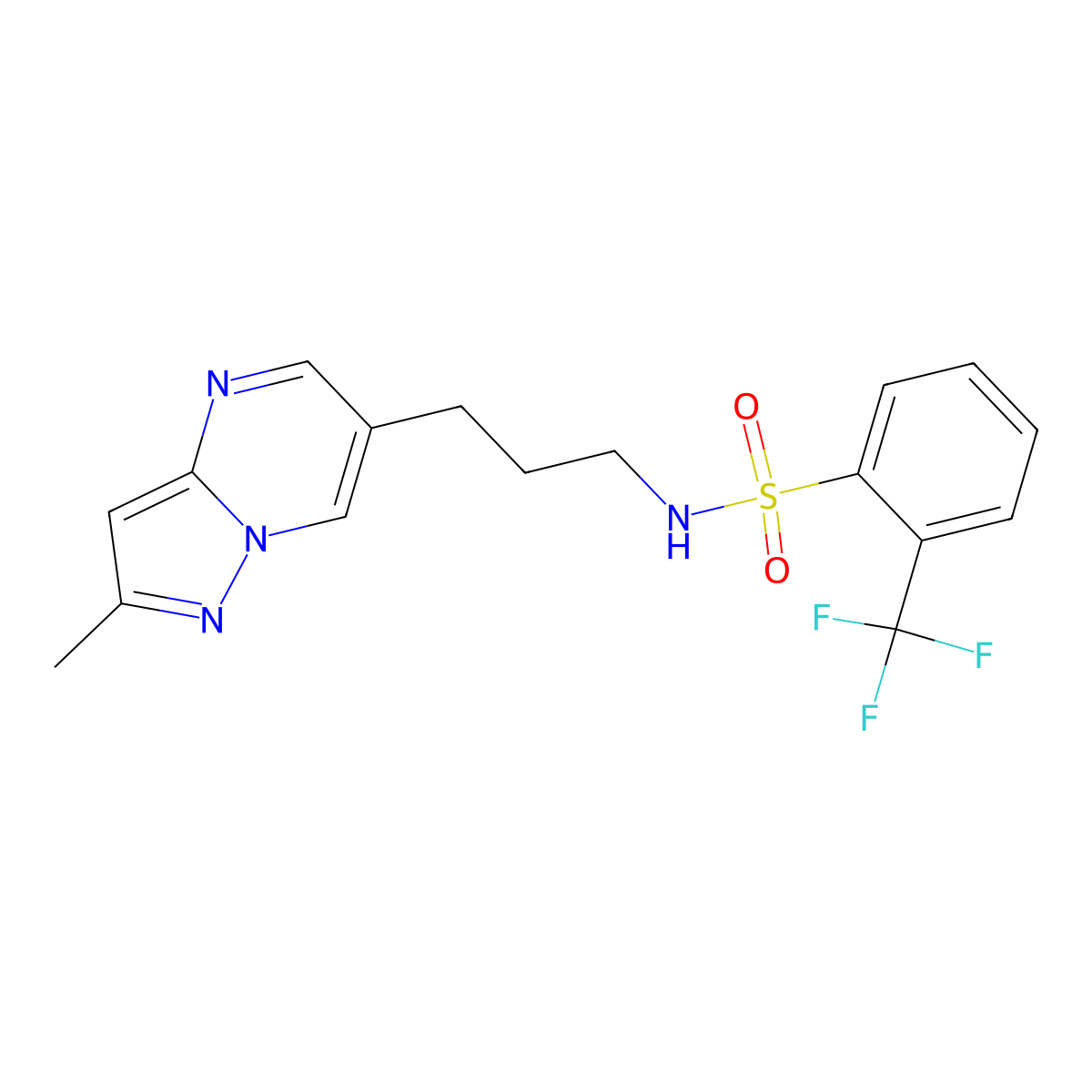 N-(3-(2-methylpyrazolo[1,5-a]pyrimidin-6-yl)propyl)-2-(trifluoromethyl)benzenesulfonamide molecular structure, CAS 1797019-72-7