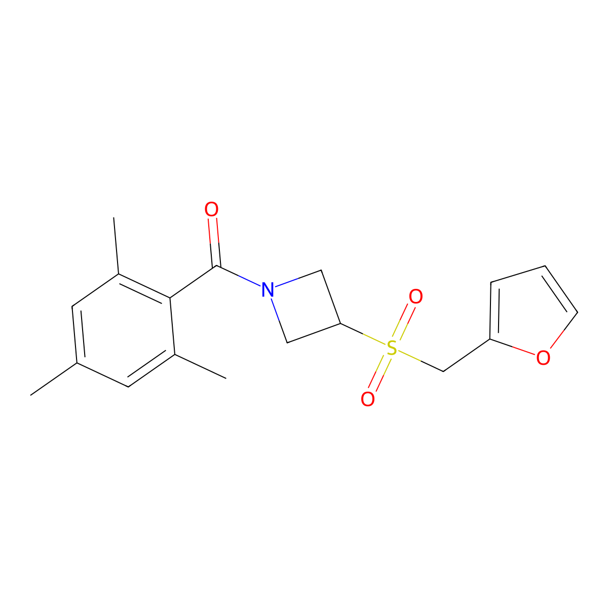 (3-((Furan-2-ylmethyl)sulfonyl)azetidin-1-yl)(mesityl)methanone molecular structure, CAS 1797020-37-1