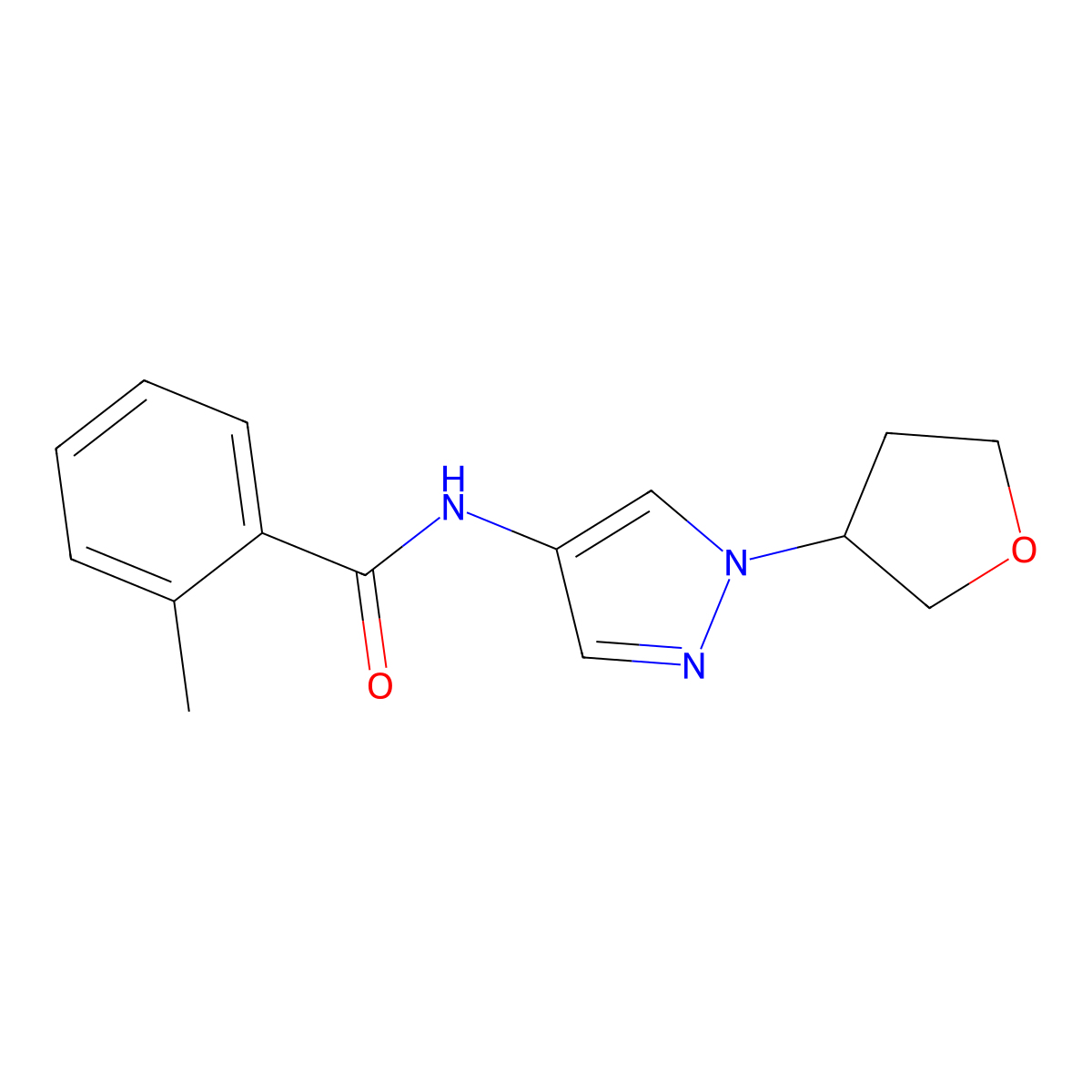 2-methyl-N-(1-(tetrahydrofuran-3-yl)-1H-pyrazol-4-yl)benzamide molecular structure, CAS 1797020-51-9