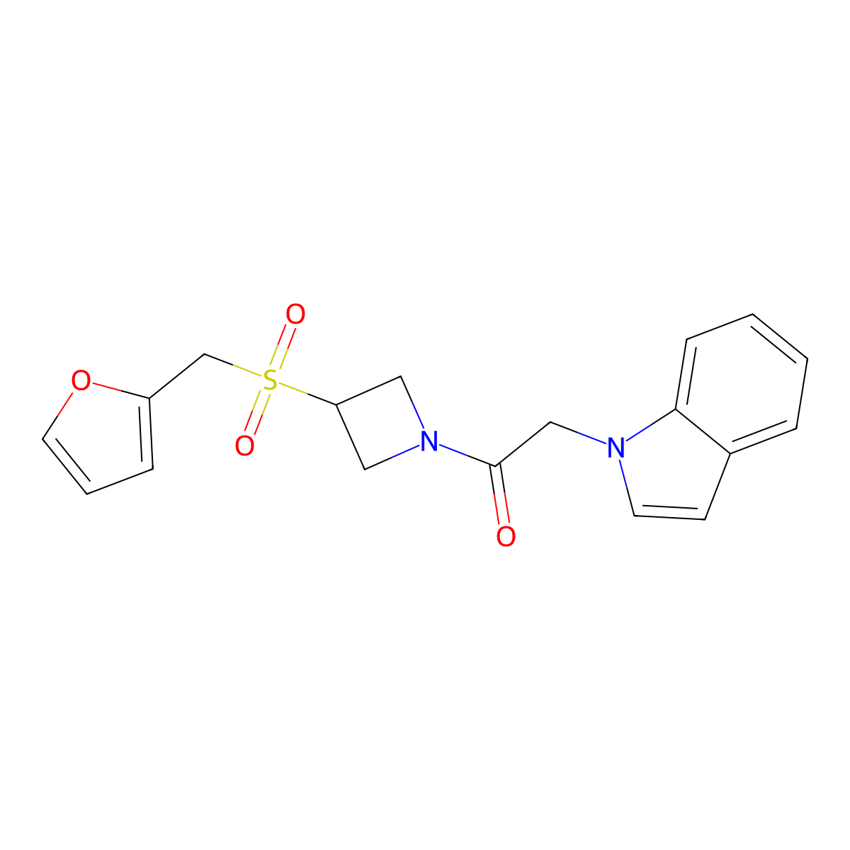 1-(3-((furan-2-ylmethyl)sulfonyl)azetidin-1-yl)-2-(1H-indol-1-yl)ethanone molecular structure, CAS 1797020-56-4