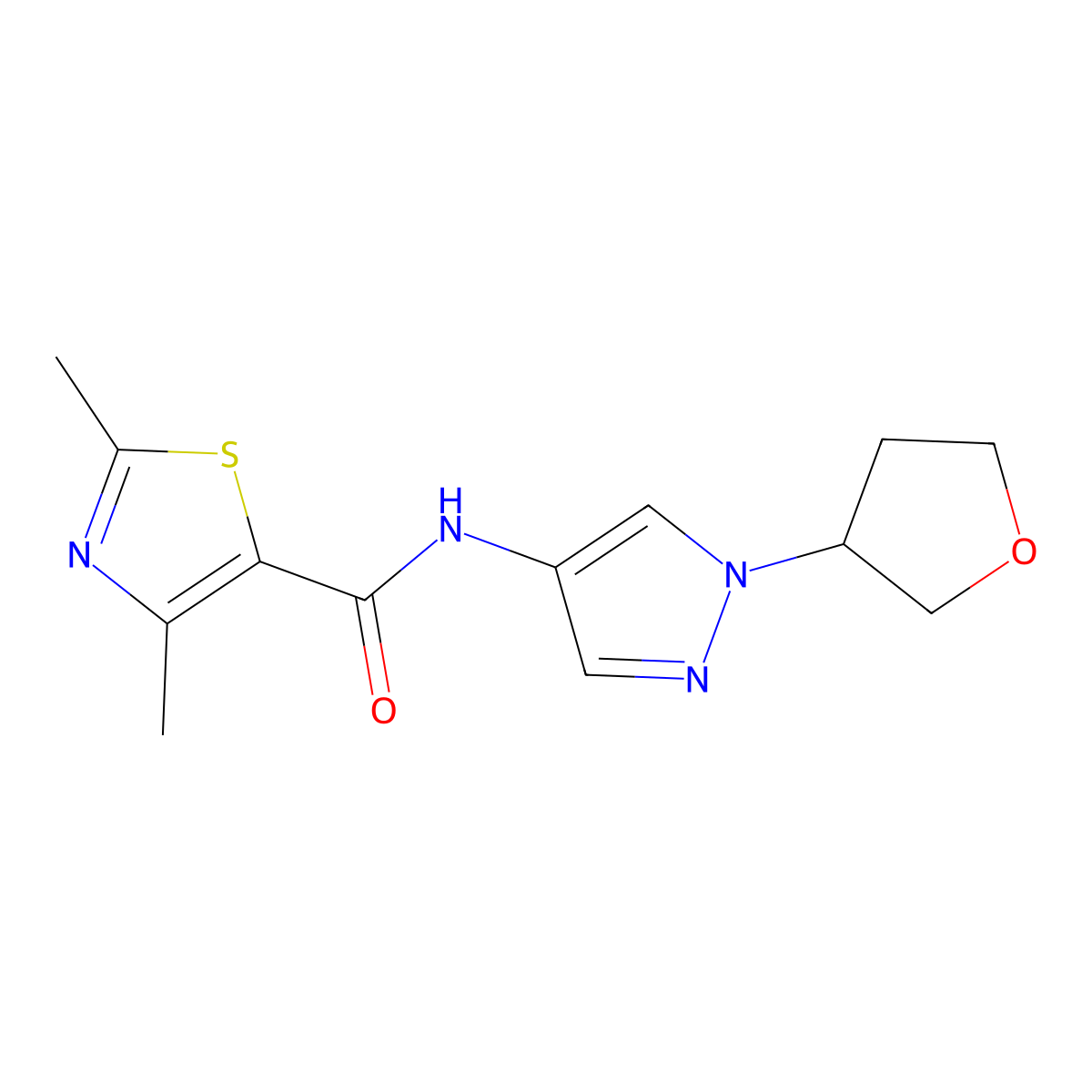 2,4-dimethyl-N-(1-(tetrahydrofuran-3-yl)-1H-pyrazol-4-yl)thiazole-5-carboxamide molecular structure, CAS 1797020-67-7