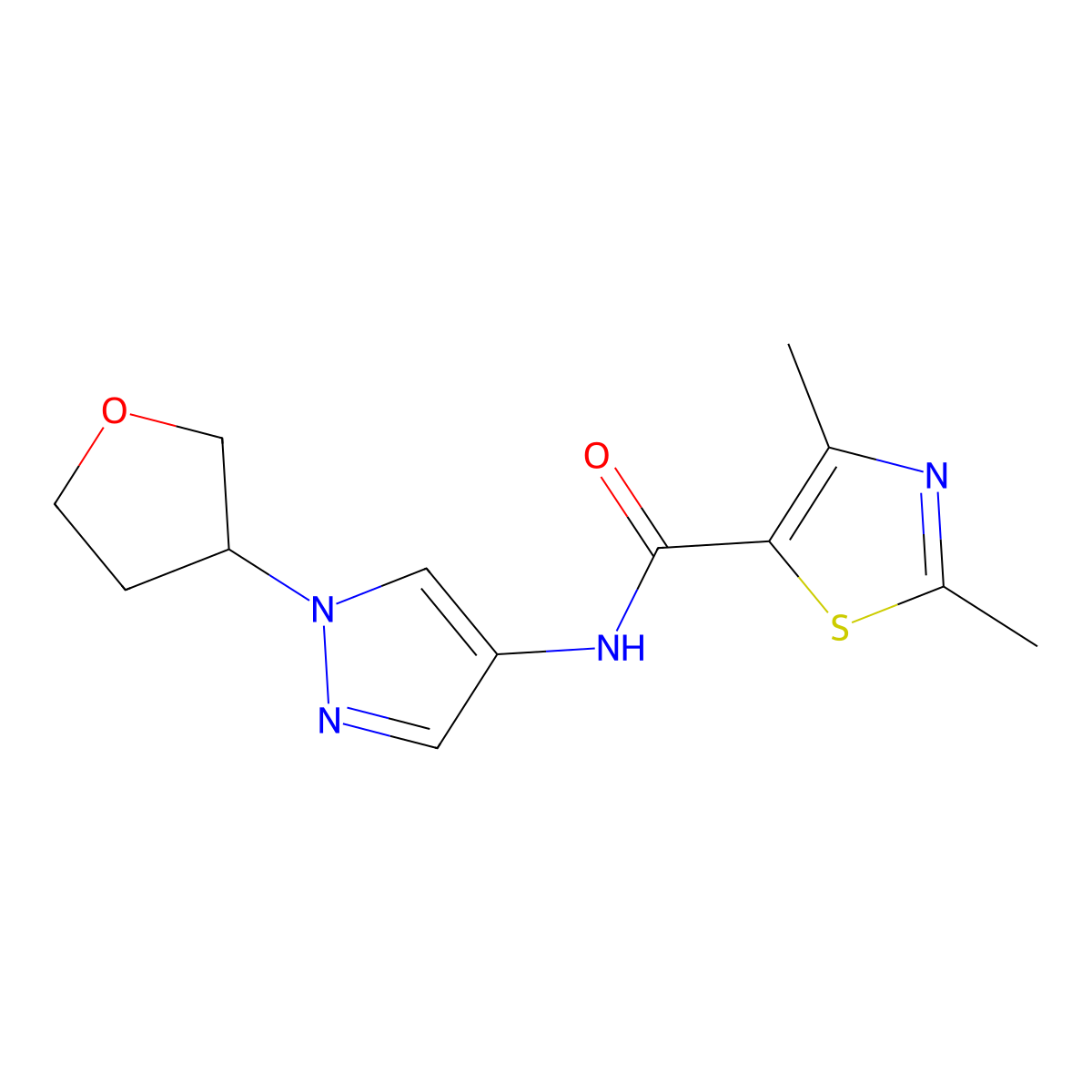 2,4-dimethyl-N-(1-(tetrahydrofuran-3-yl)-1H-pyrazol-4-yl)thiazole-5-carboxamide molecular structure, CAS 1797020-67-7