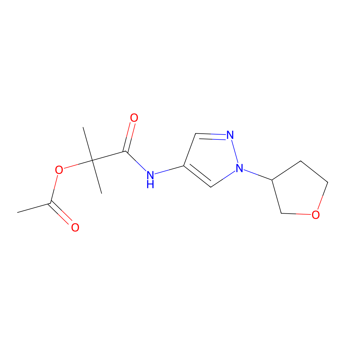 2-methyl-1-oxo-1-((1-(tetrahydrofuran-3-yl)-1H-pyrazol-4-yl)amino)propan-2-yl acetate molecular structure, CAS 1797020-82-6