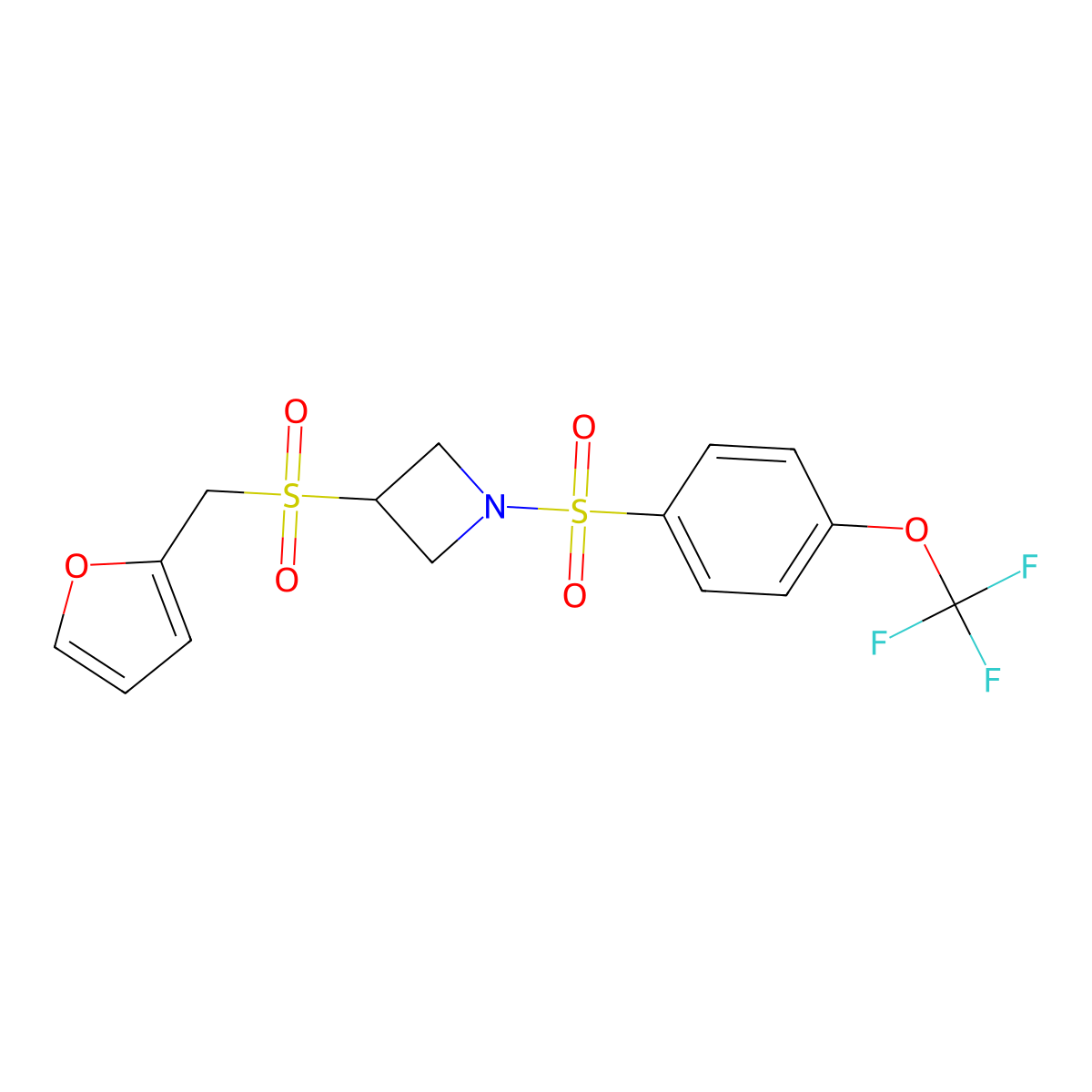 3-((Furan-2-ylmethyl)sulfonyl)-1-((4-(trifluoromethoxy)phenyl)sulfonyl)azetidine molecular structure, CAS 1797020-84-8