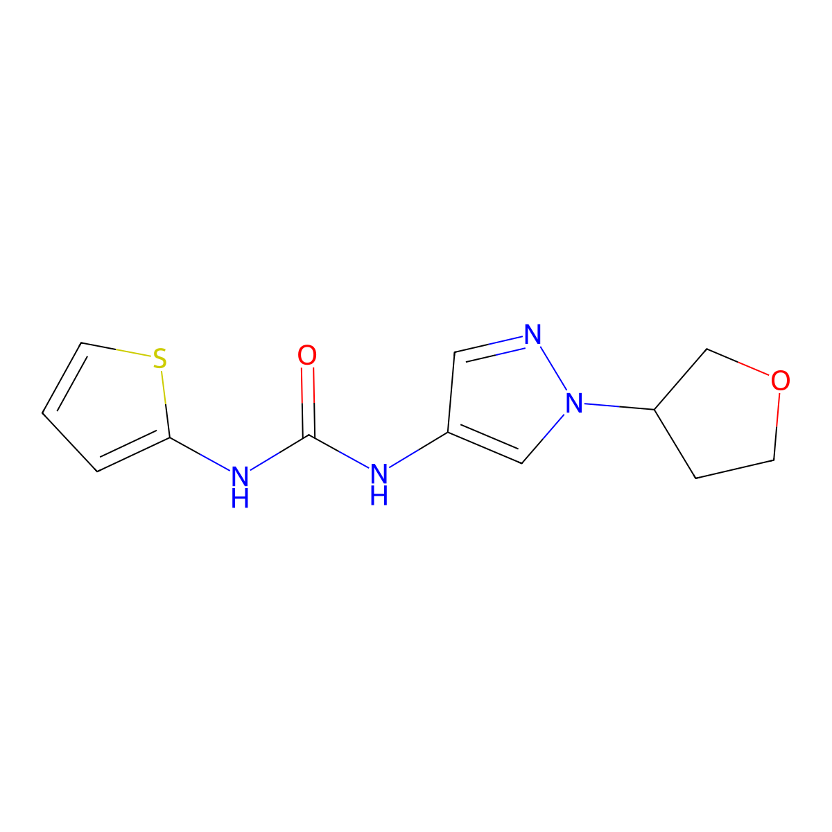 1-(1-(tetrahydrofuran-3-yl)-1H-pyrazol-4-yl)-3-(thiophen-2-yl)urea molecular structure, CAS 1797020-89-3