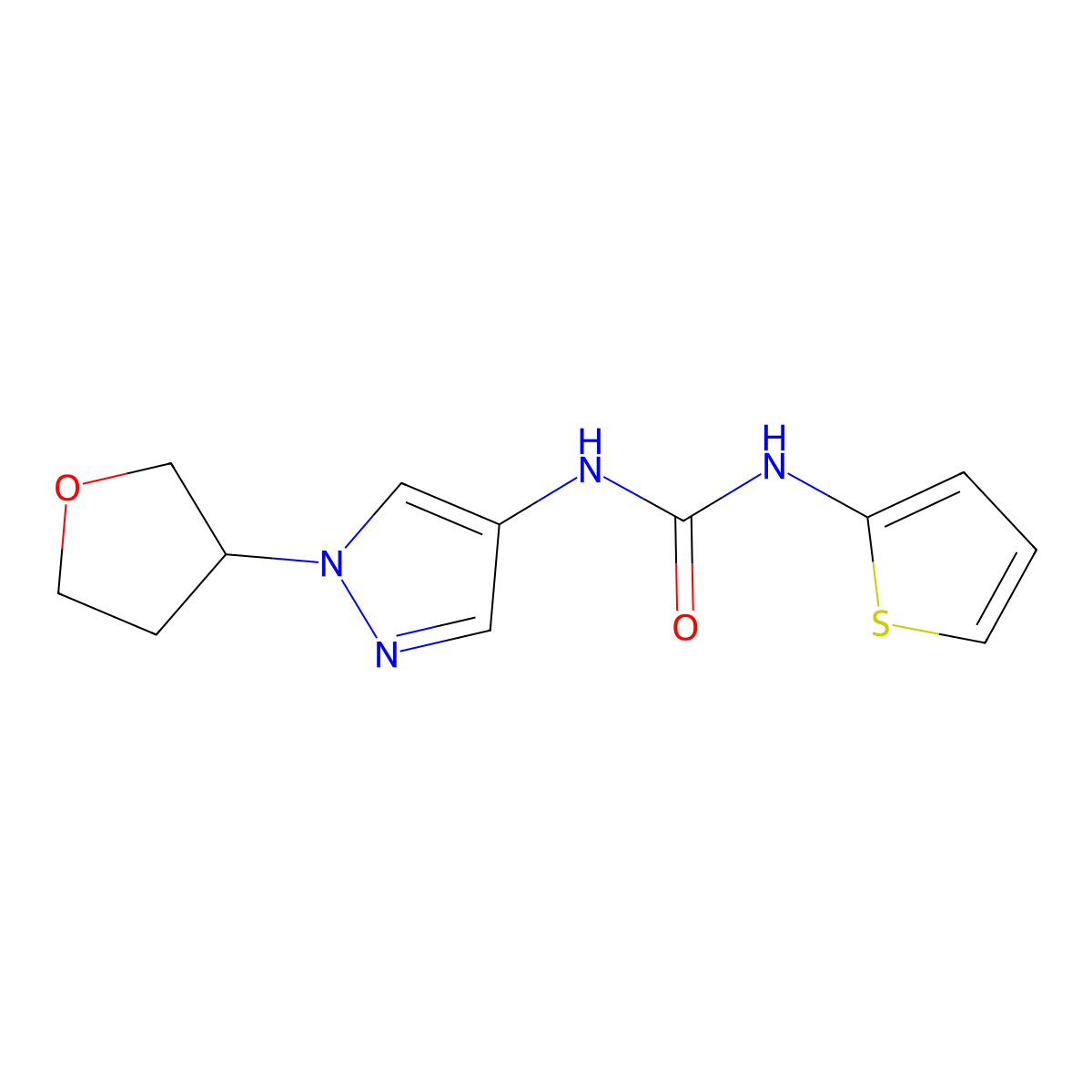 1-(1-(tetrahydrofuran-3-yl)-1H-pyrazol-4-yl)-3-(thiophen-2-yl)urea molecular structure, CAS 1797020-89-3